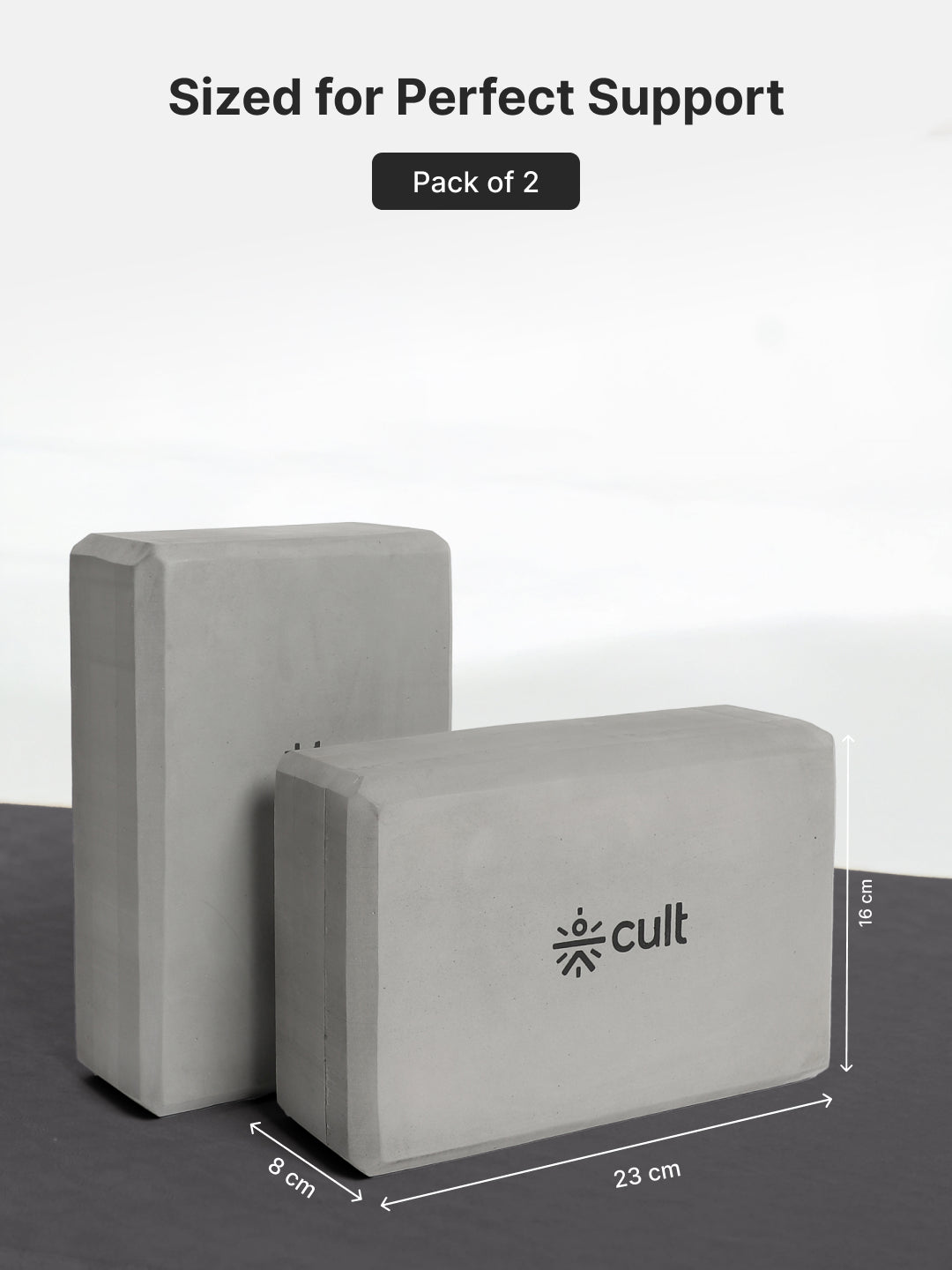 Pack of 2 EVA Yoga Blocks 80mm Dark Grey  Non-Toxic, Anti-Skid & Durable