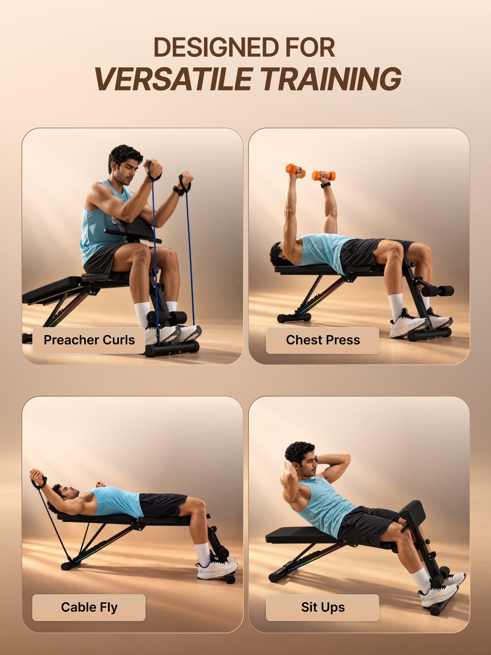 Cult PreacherBench Strength Training Foldable & Adjustable Bench | 7-Level Incline | 350 kg Max Load Capacity | 3 Resistance Bands | Home Workout Exercise Bench