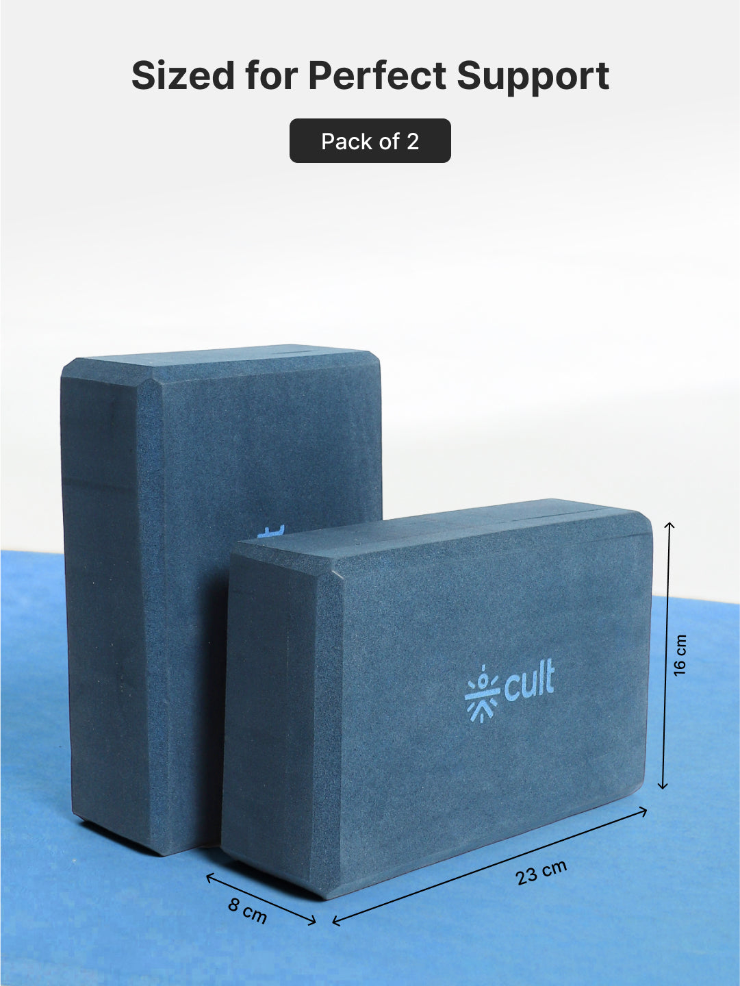 Pack of 2 EVA Yoga Blocks 80mm Blue  Non-Toxic, Anti-Skid & Durable