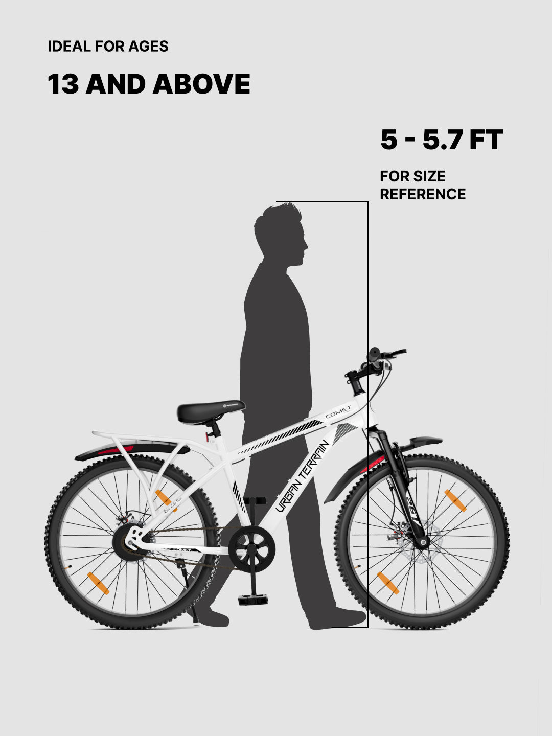 Urban Terrain Comet Pro 26T Single Speed Steel Mountain Bike with Front Suspension & Dual Disc Brakes (White)