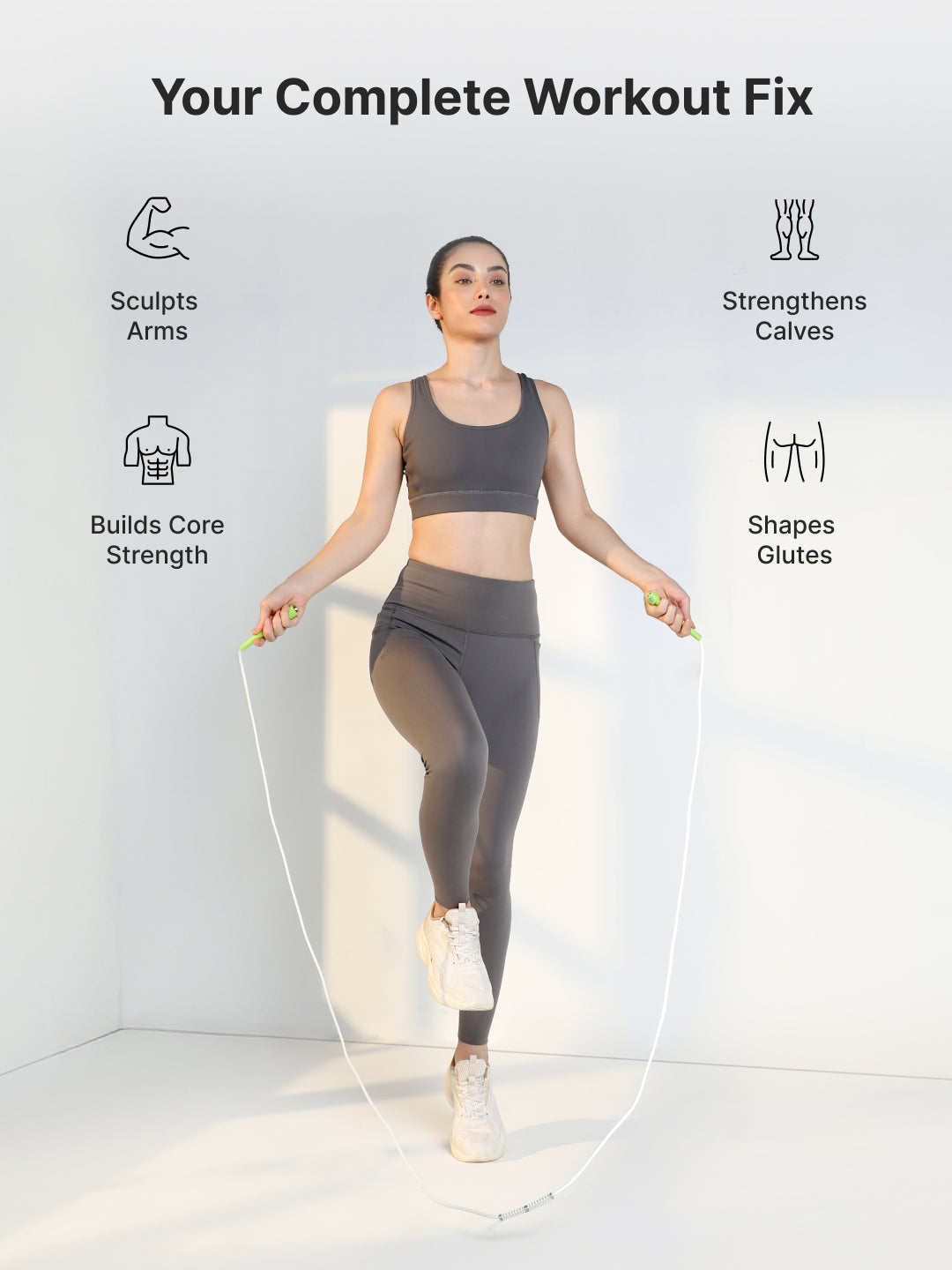 Pencil Skipping Rope for Gym & Home Exercise  Adjustable, Tangle-Free  White