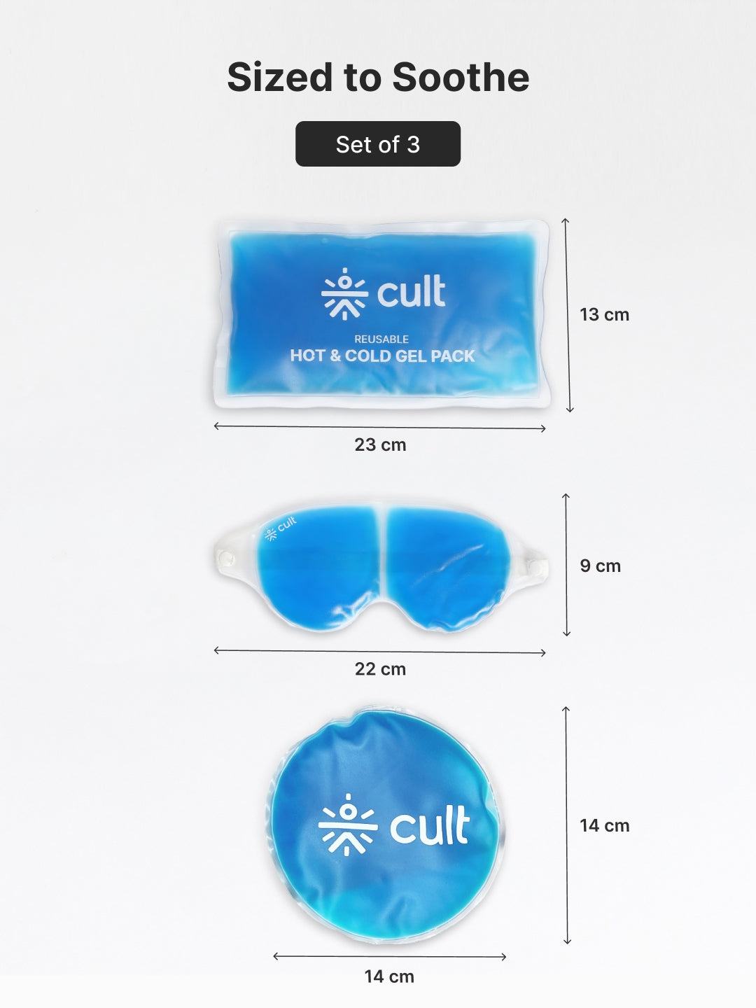 Hot & Cold Gel Pack with Eye Mask Reusable Pain Relief for Headaches, Puffiness, Injuries & Everyday Recovery Pack of 3