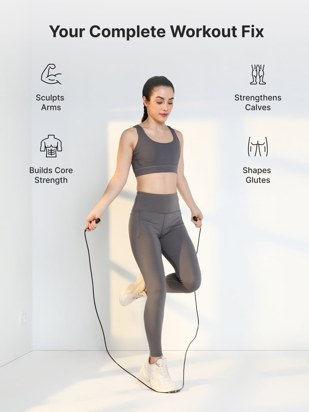 Pencil Skipping Rope for Fitness & Cardio  Adjustable, Lightweight -Black