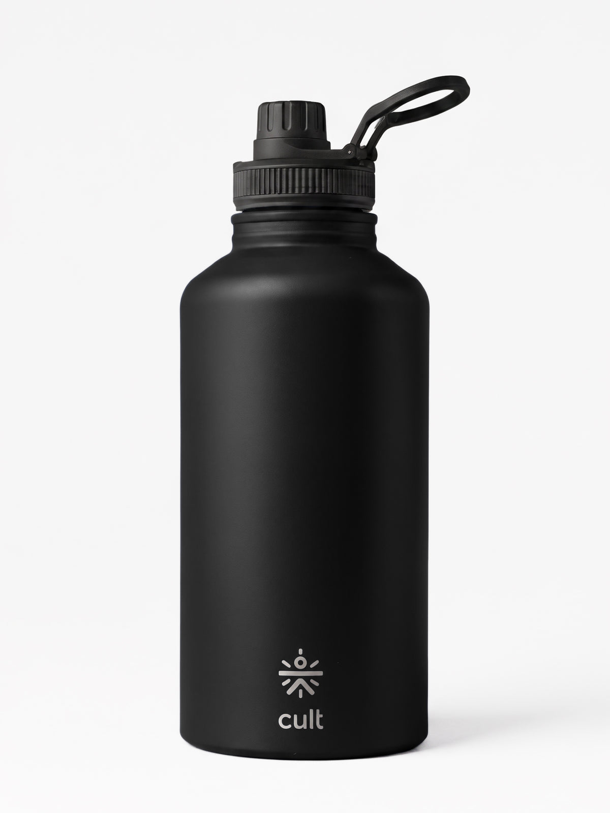 CULT 2 Litre Stainless Steel Water Bottle – 2000ml Leakproof Gym Hydration Jug with Sports Cap - Black