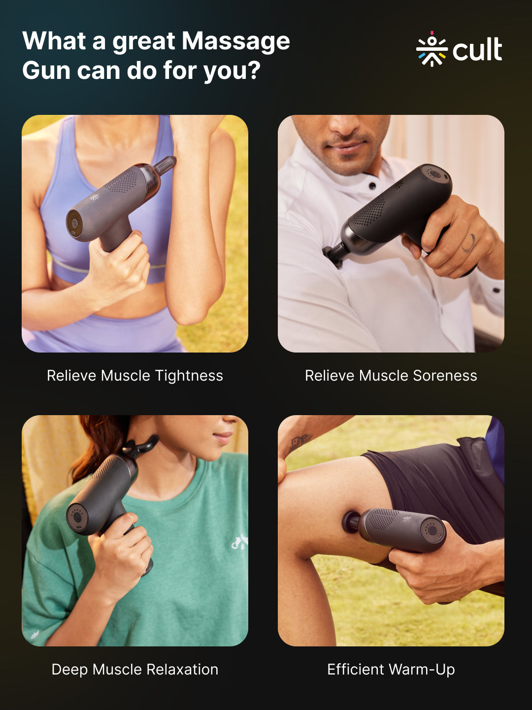 Cult Volt Plus, Full Body Professional Gun Massager, QuietMotion Tech, Deep Tissue Percussions, 4 hour long battery, 6 Speed levels, Silicone head, Carry Pouch.