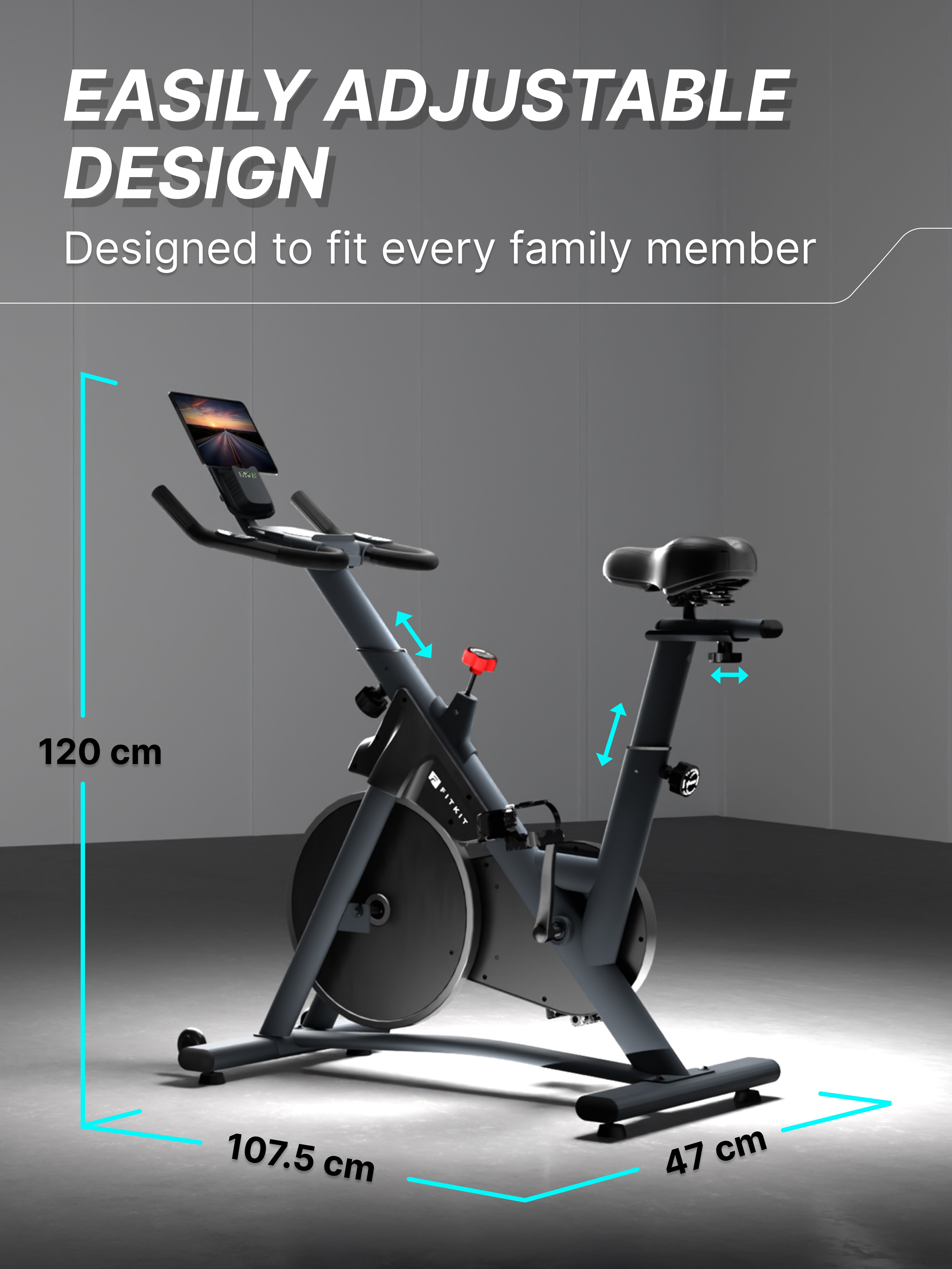 Fitkit by Cult FK7004 Premium Magnetic Spin Bike | 130kg Support | Stepless Resistance & 8kg Flywheel | LCD Display with Heart-Rate Tracking | Tablet Holder | Smooth & Silent Ride for Home Fitness (with 6 Months Extended Warranty)