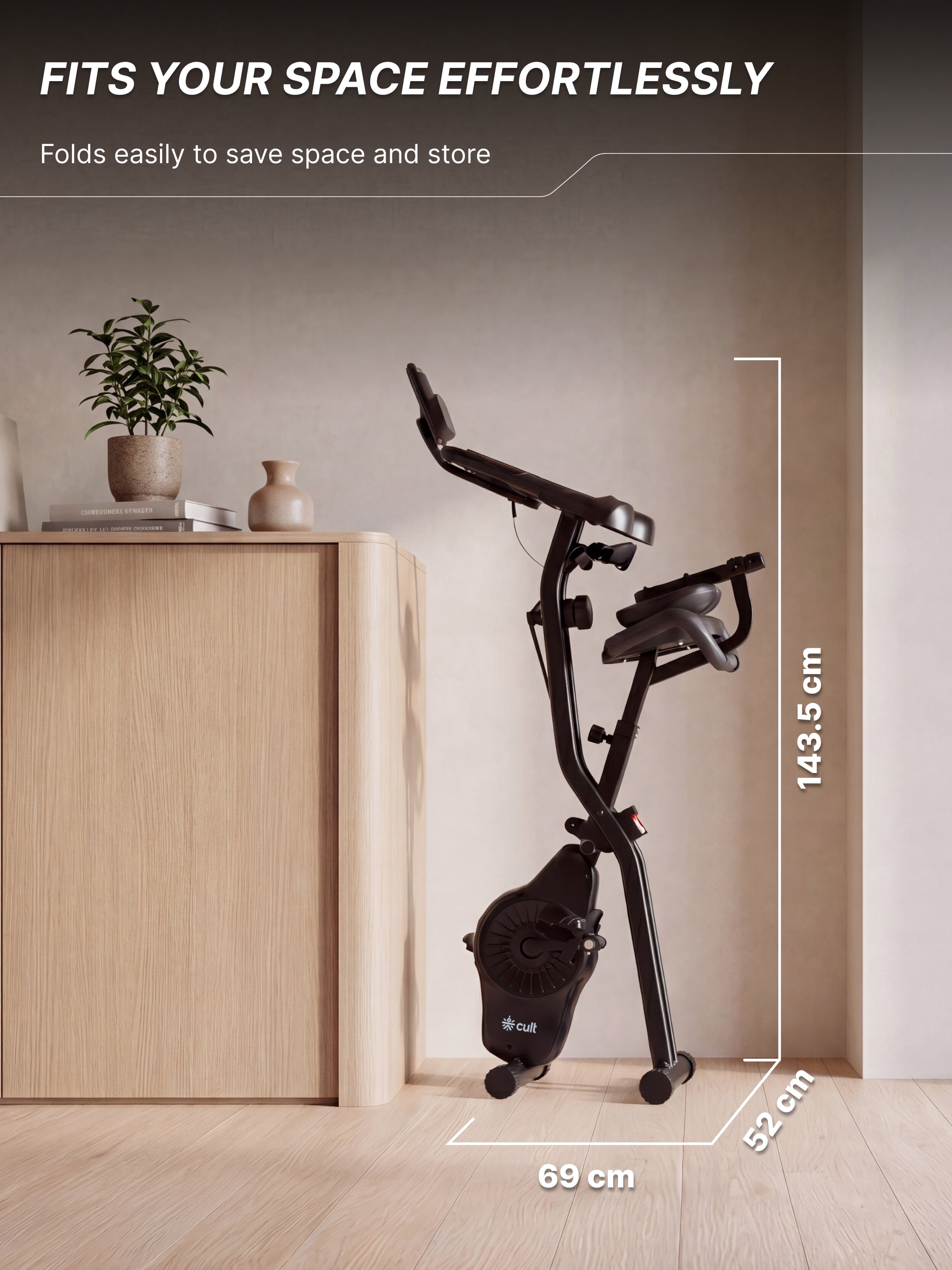 Cult X-Bike with Table | Sturdy & Stable Design | Foldable Exercise Cycle for Home | 8-Level Magnetic Resistance | Adjustable Seat | LCD Display | Laptop & Tablet Desk | 120 kg Capacity - Black