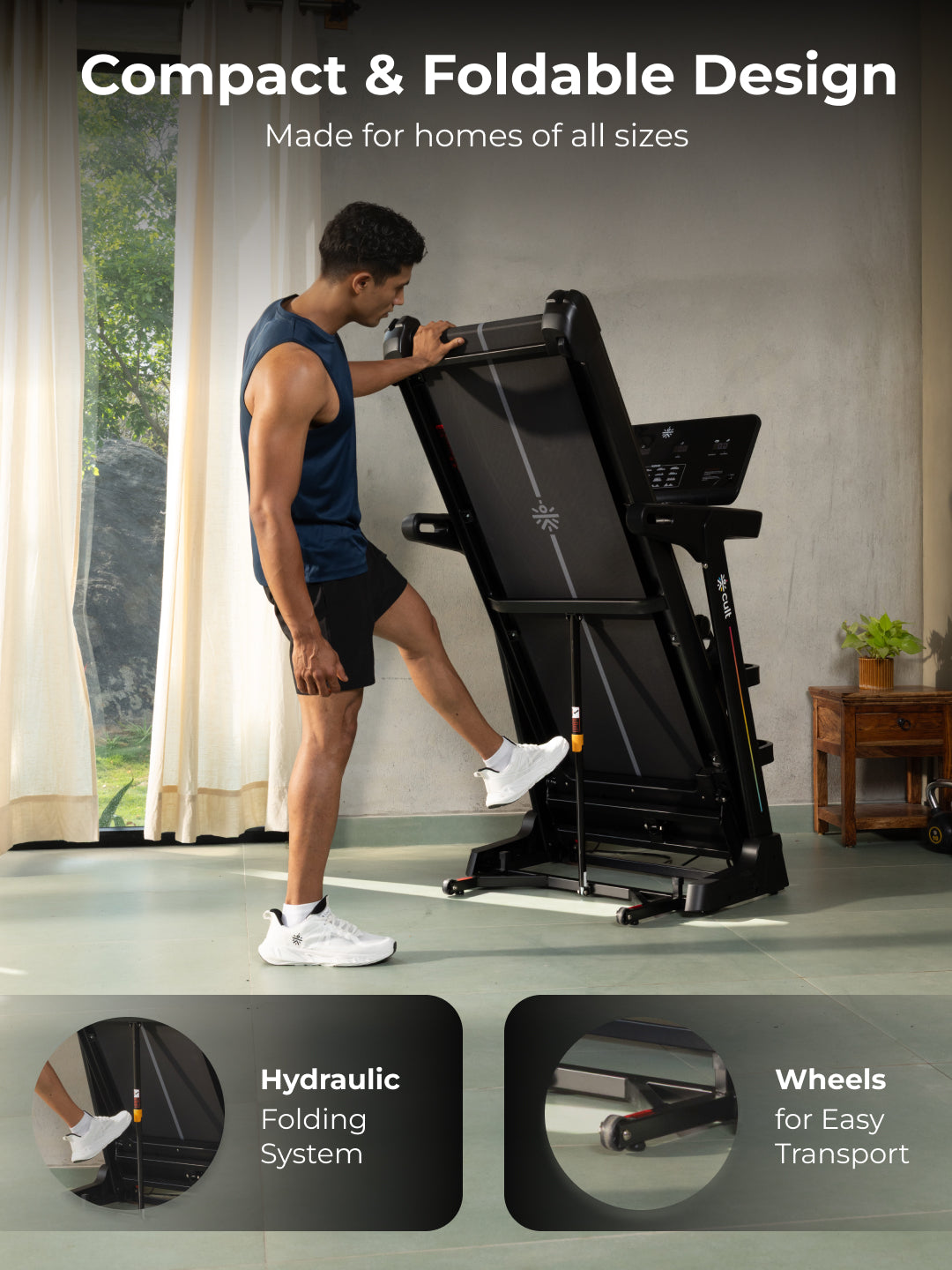 Cult SmartStridePro BLDC Motor (7HP Peak) Treadmill with Massager | Max Weight: 140kg | 18 Level Auto Incline (with 6 Months extended warranty)