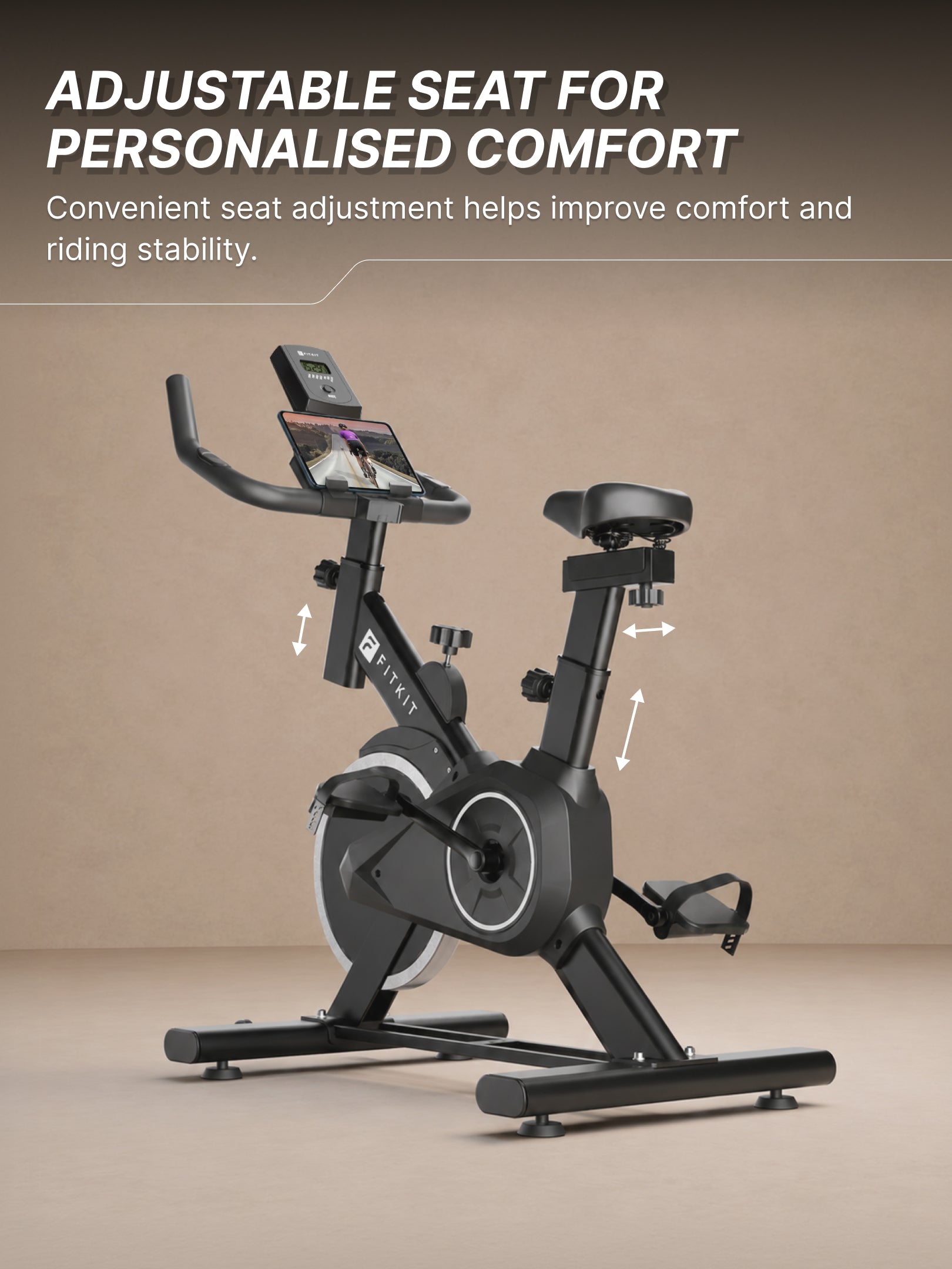 Fitkit by Cult FK8001 Spin Bike, LCD Display, Adjustable Brake Pad Resistance with Belt Drive System for Fitness at Home Workouts | Max Weight : 130 kg (Black)