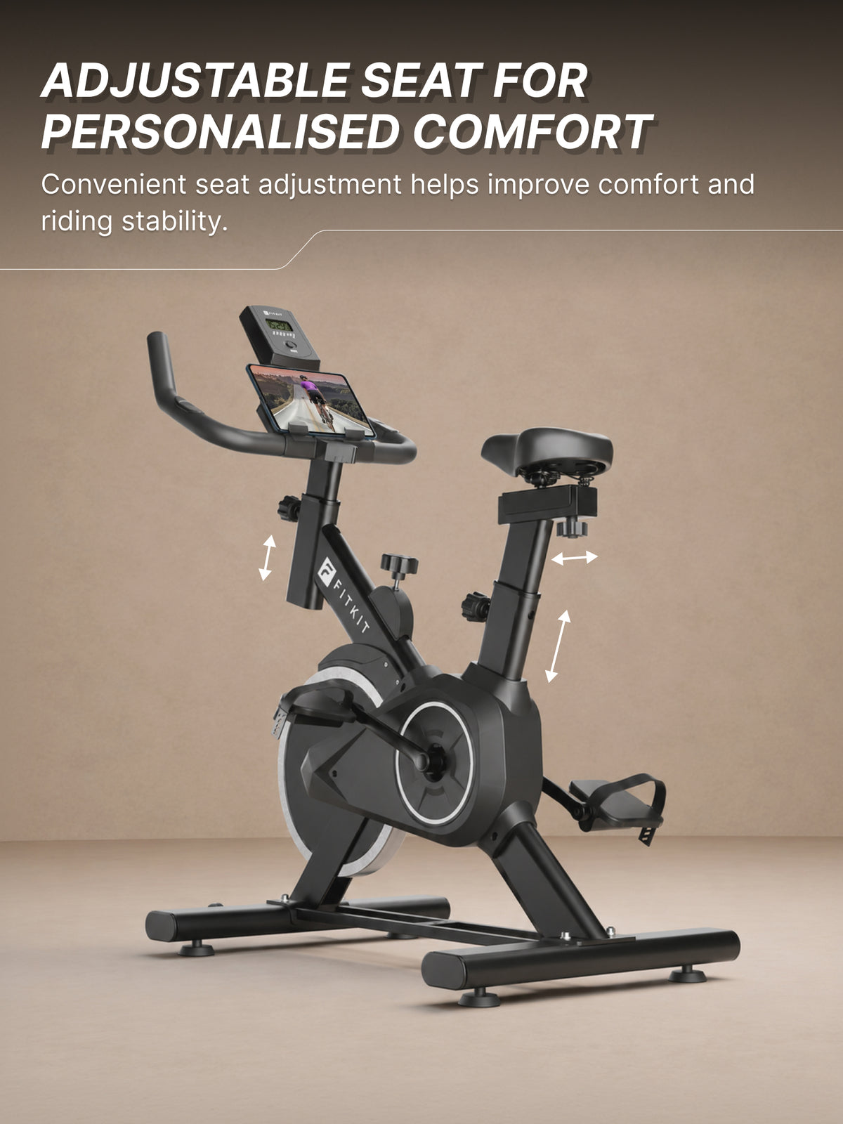 Fitkit by Cult FK8001 Spin Bike, LCD Display, Adjustable Brake Pad Resistance with Belt Drive System for Fitness at Home Workouts | Max Weight : 130 kg (Black)