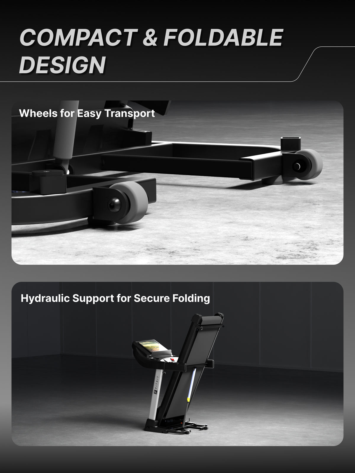 Fitkit by Cult FT100 Smart Incline Motorised Treadmill | 4.5 HP BLDC Motor | 110kg Capacity | 15-Level Auto Incline | 12 km/hr Speed | Foldable & Easy-Move Wheels | 12 Preset Workout | Ideal for Home Use (with 6 Months Extended Warranty)