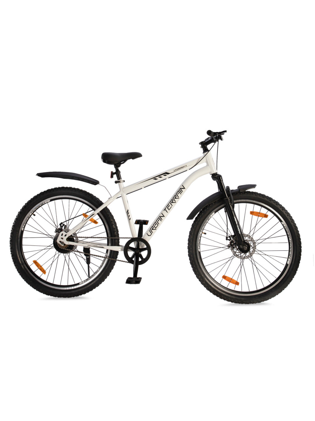 UT5000S27.5 Mountain Cycle Steel Single Speed Cycle 27.5 inch, Dual Disc Brakes, Front Suspension, Double Wall Alloy Rim, White