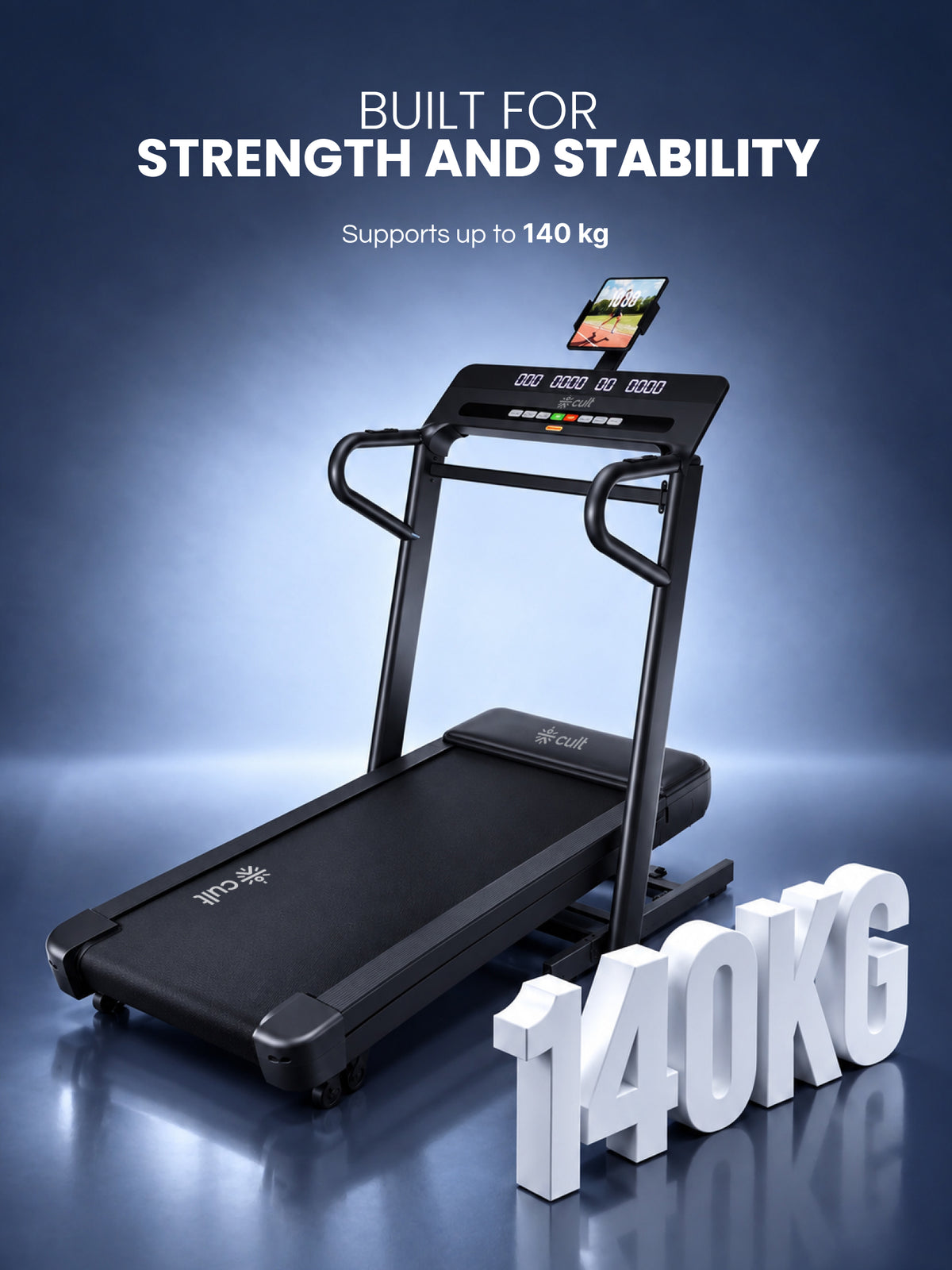 Cult Aptum 7 HP BLDC Motorized Treadmill | 10 Levels Incline & 3 Level Decline | Max Speed - 20 km/hr | Max Weight – 140 kgs | Shock Absorbers for Knee Protection | One-Button Power Folding (Black)