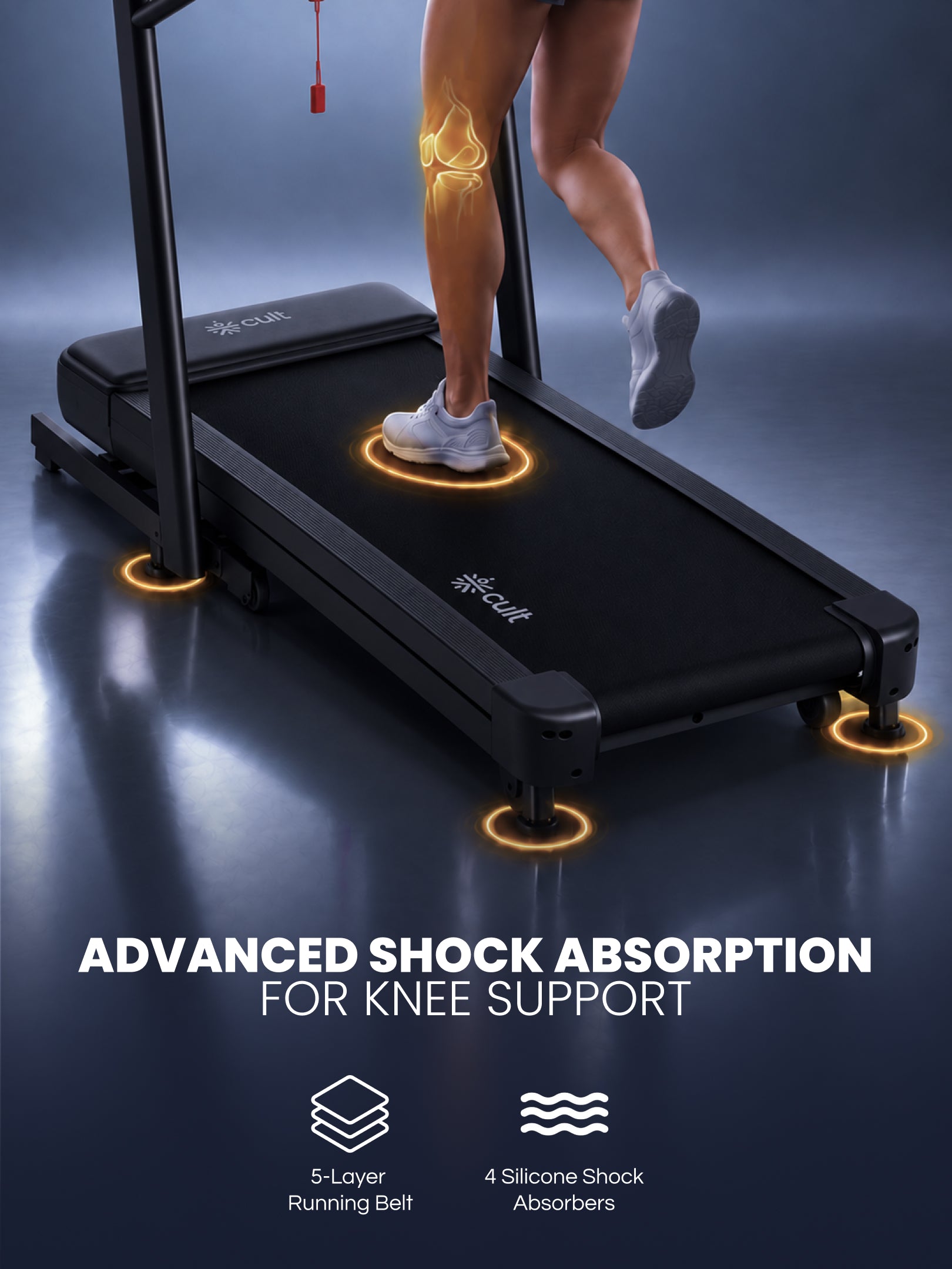 Cult Aptum 7 HP BLDC Motorized Treadmill | 10 Levels Incline & 3 Level Decline | Max Speed - 20 km/hr | Max Weight – 140 kgs | Shock Absorbers for Knee Protection | One-Button Power Folding (Black)
