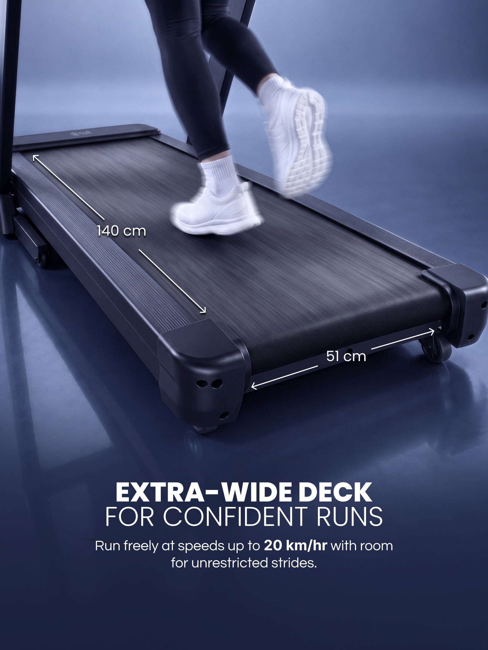 Cult Aptum 7 HP BLDC Motorized Treadmill | 10 Levels Incline & 3 Level Decline | Max Speed - 20 km/hr | Max Weight – 140 kgs | Shock Absorbers for Knee Protection | One-Button Power Folding (Black)