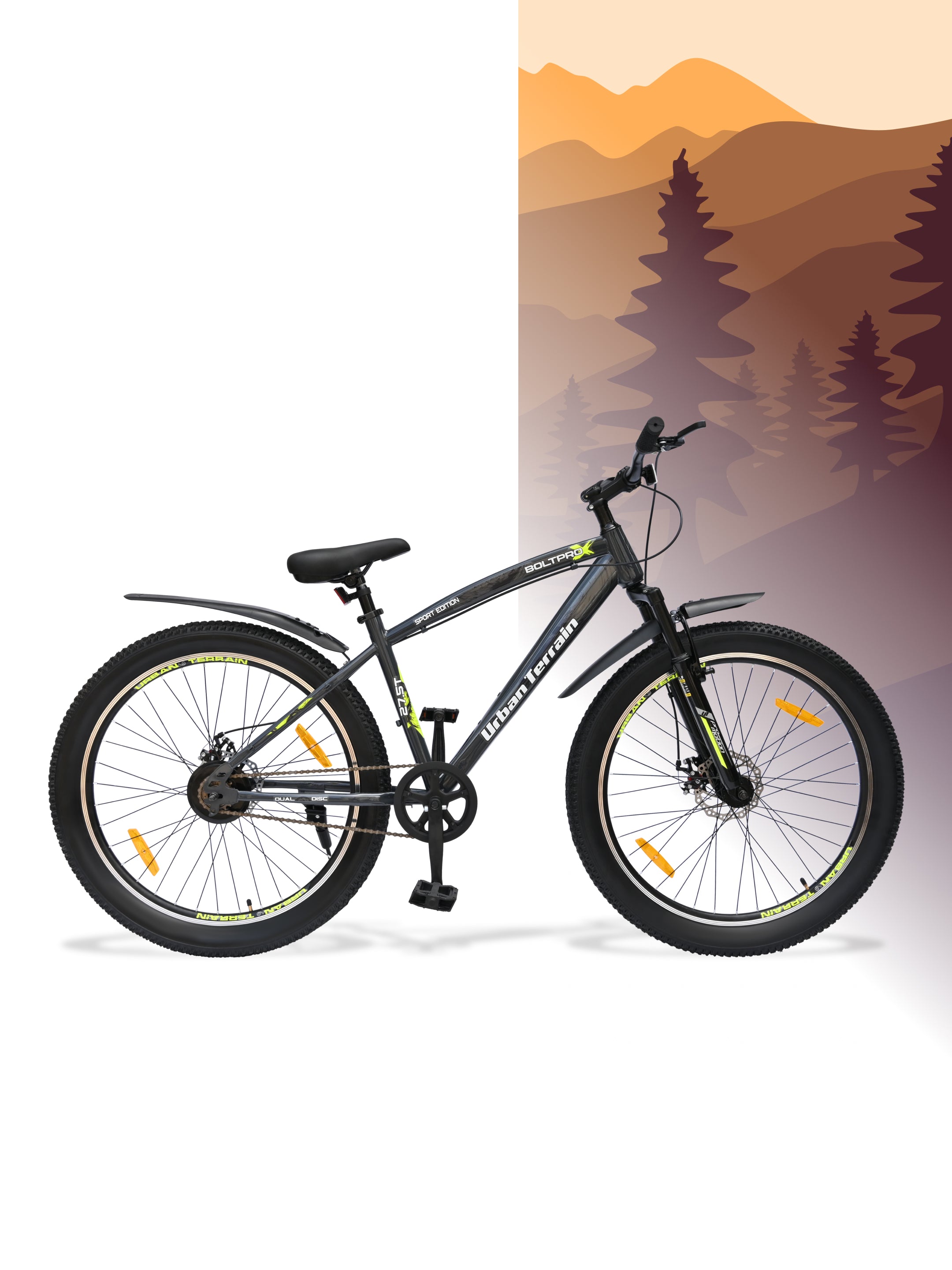 Bolt Pro Mountain Bike Steel Single Speed 27.5 inch Tyre with Dual Disc Brakes, Front Suspension, Double Wall Alloy Rim, Grey