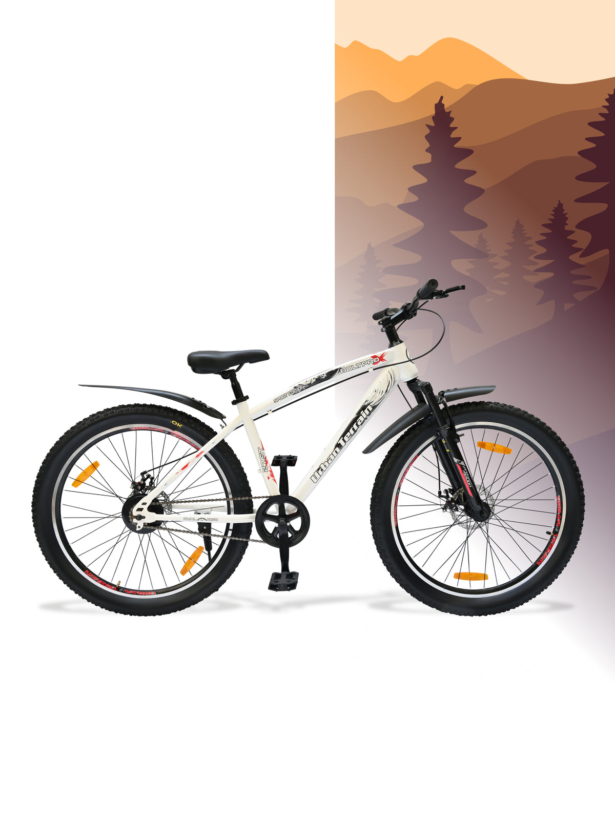 Bolt Pro Mountain Bike Steel Single Speed 27.5 inch Tyre with Dual Disc Brakes, Front Suspension, Double Wall Alloy Rim, White
