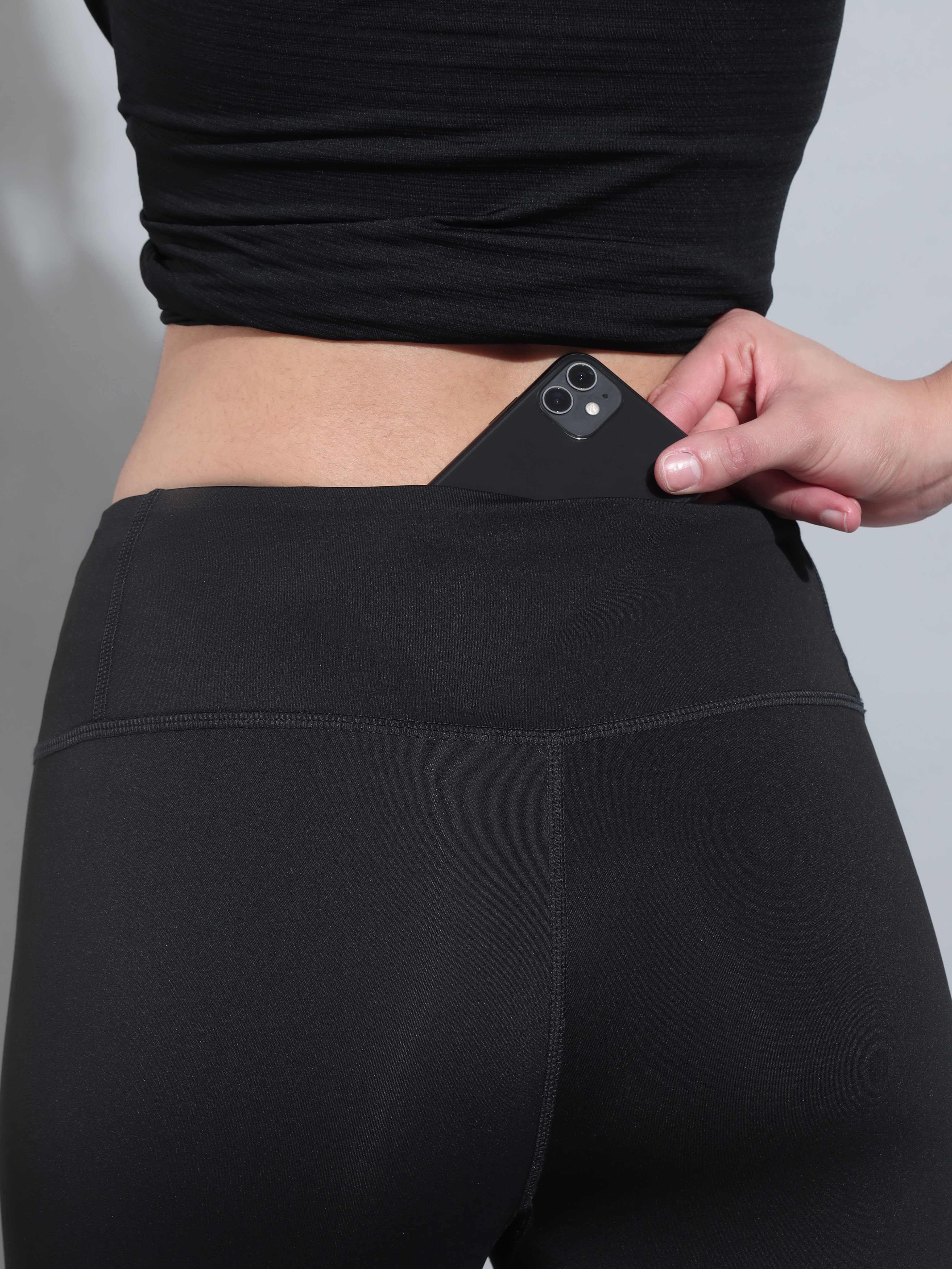 Black Absolute Fit Tights with Contrast Side Panels and Back Pocket