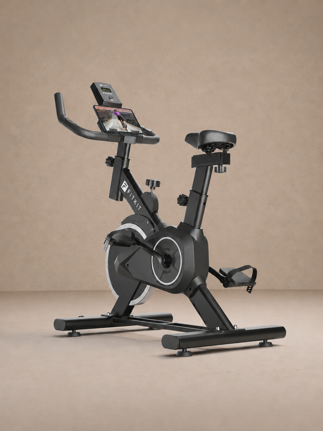 Fitkit by Cult FK8001 Spin Bike, LCD Display, Adjustable Brake Pad Resistance with Belt Drive System for Fitness at Home Workouts | Max Weight : 130 kg (Black)