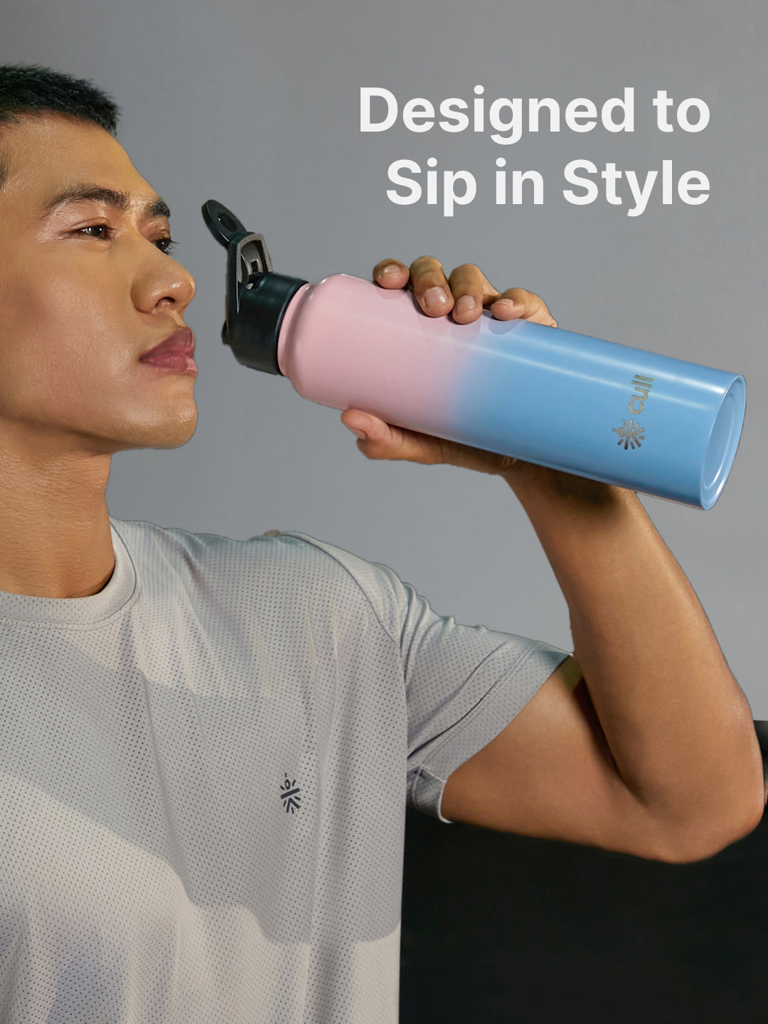 cult Steel Bottle 1Ltr With Sports Cap Pink and Blue