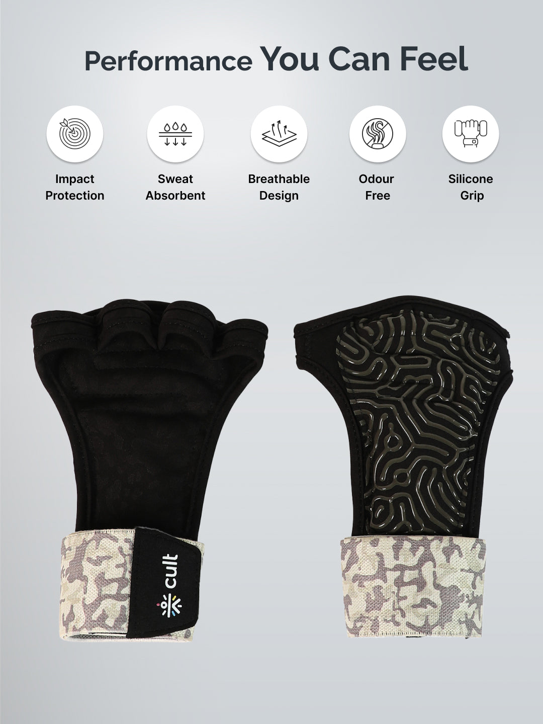 Cult Open Half Finger Gym Gloves with Silicone Grip  Breathable Mesh, Sweat-Free Comfort for Training & Weightlifting