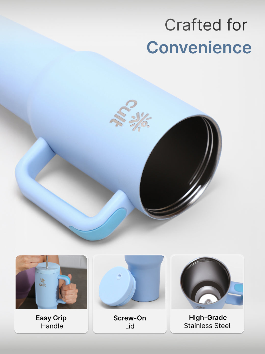 cult Tumbler 1200ML Steel Straw with Straw Cap and Cleaner Unisex Blue