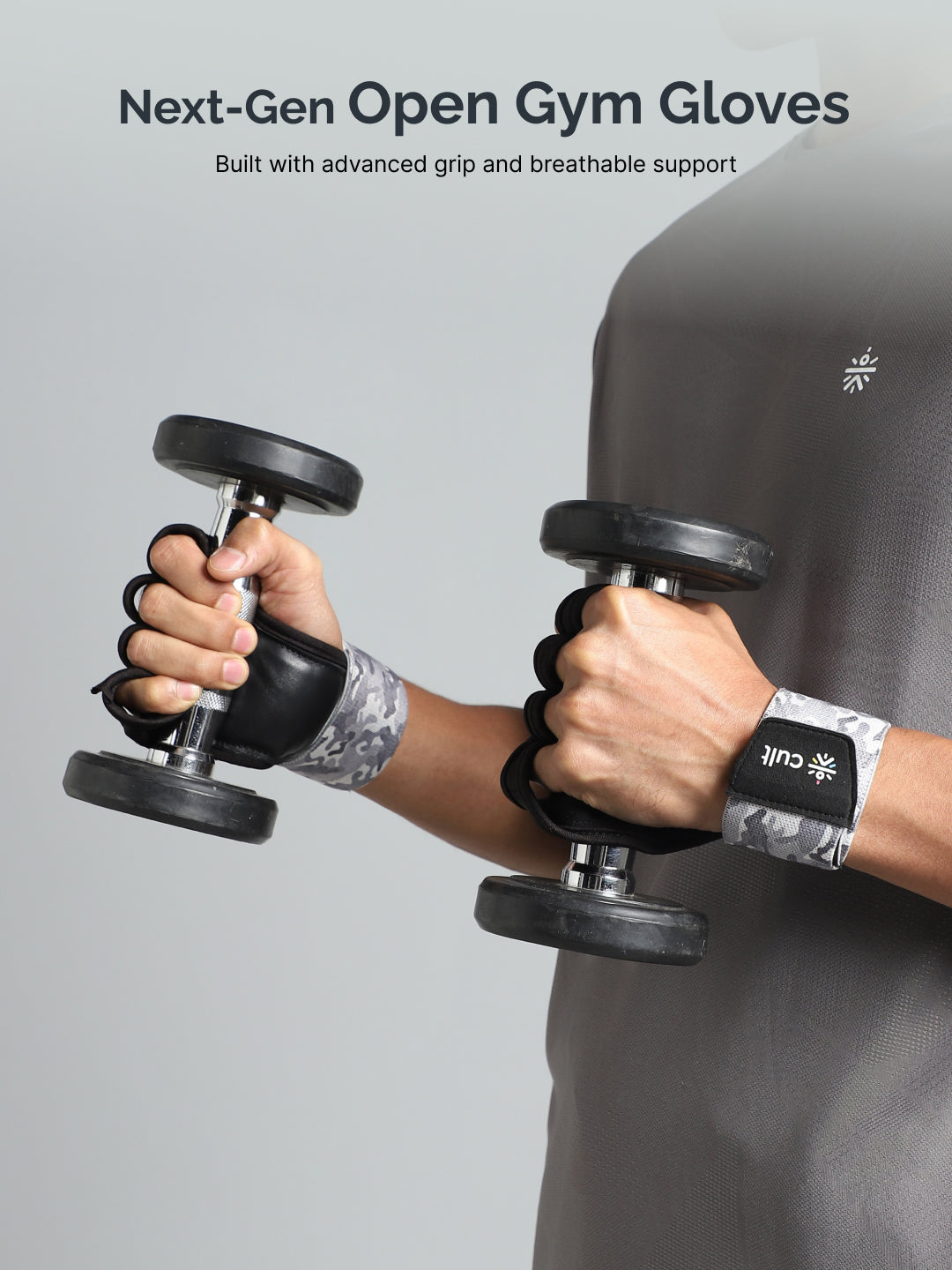 Cult Open Half Finger Gym Gloves with Leather Grip  Breathable Mesh, Sweat-Free Comfort for Training & Weightlifting