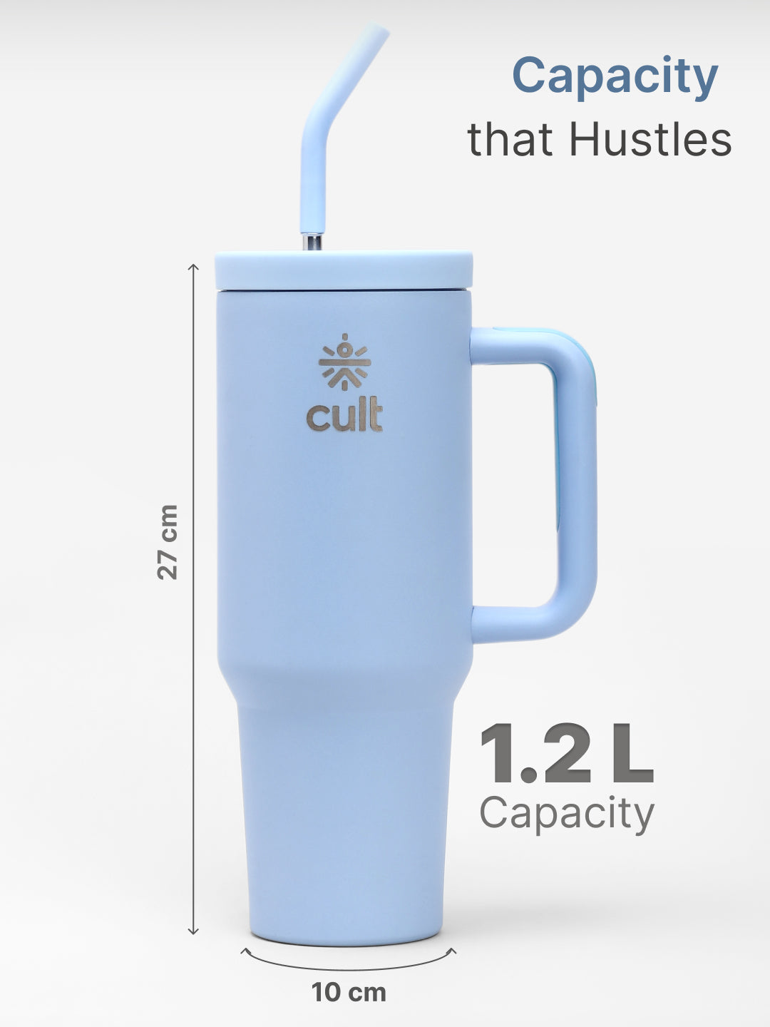 cult Tumbler 1200ML Steel Straw with Straw Cap and Cleaner Unisex Blue