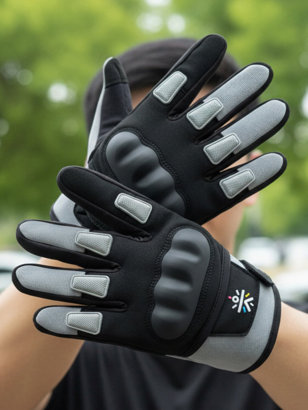 CULT Rider Bike Gloves Grey/Black - Full Finger Motorcycle & Cycling Gloves with Anti-Slip Grip, Breathable Fabric & Comfort Fit