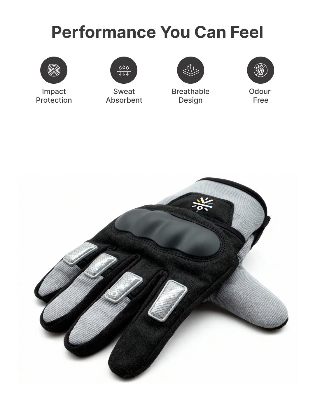CULT Rider Bike Gloves Grey/Black - Full Finger Motorcycle & Cycling Gloves with Anti-Slip Grip, Breathable Fabric & Comfort Fit