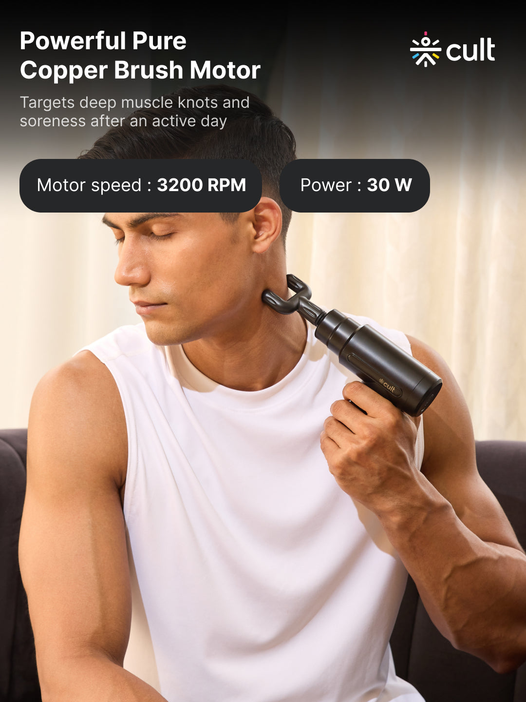 Cult Volt, Full Body Professional Gun Massager, QuietMotion Tech, Deep Tissue Percussions, upto 4 hours of battery, 6 Speed levels, Silicone head, Lightweight, Carry Pouch.