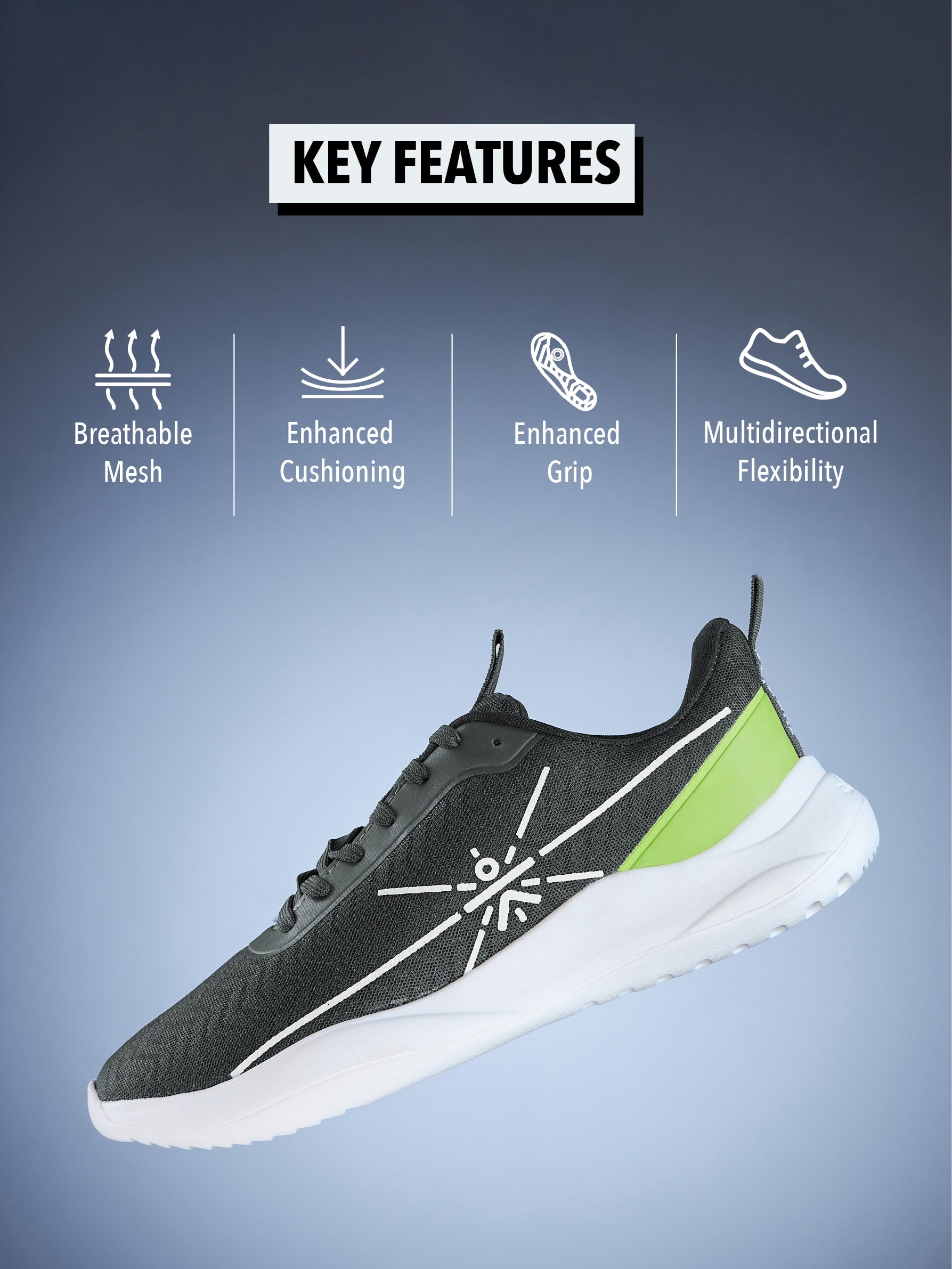 cult Racer Men Running Shoes - Dark Grey/Green