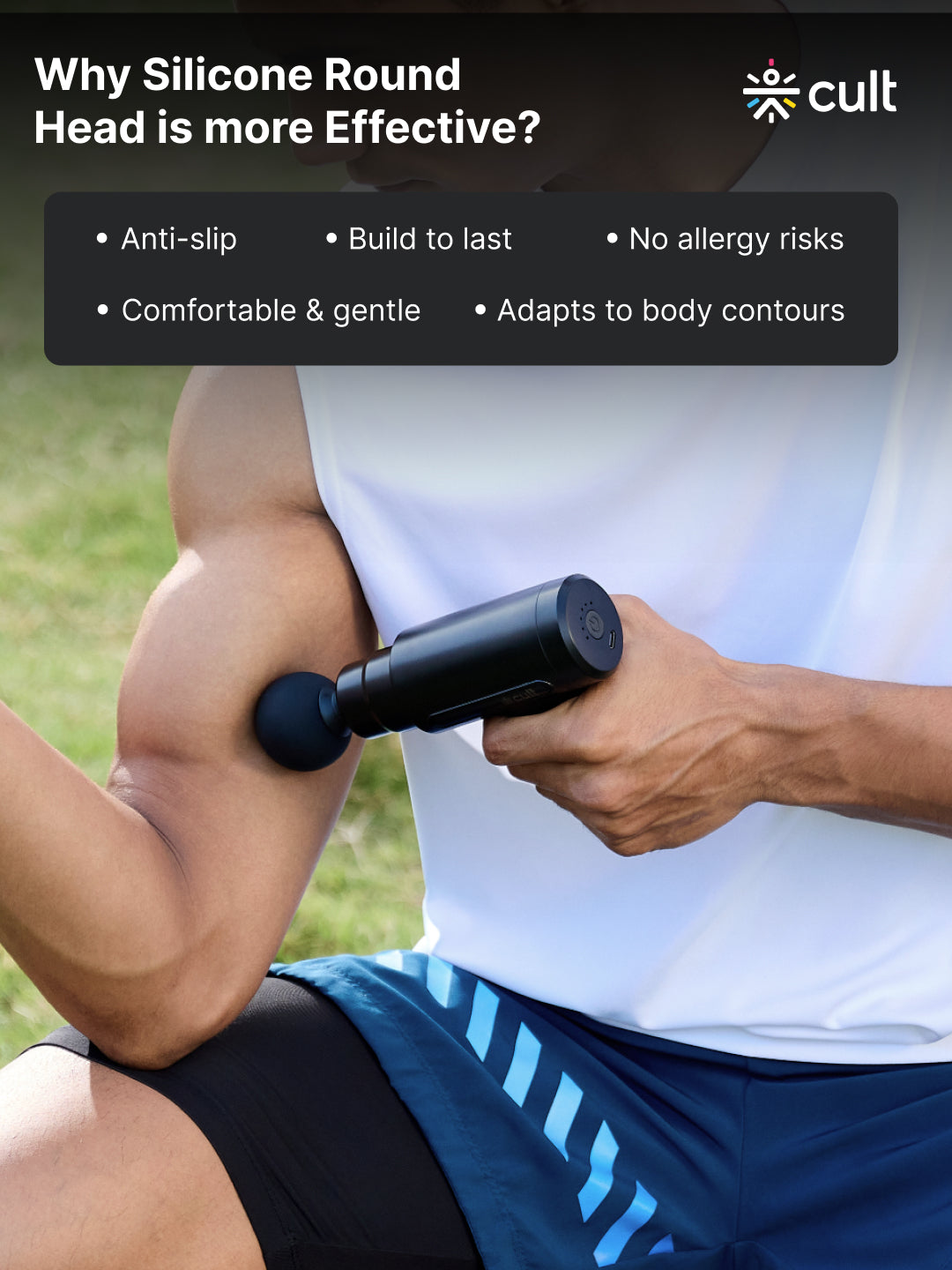 Cult Volt, Full Body Professional Gun Massager, QuietMotion Tech, Deep Tissue Percussions, upto 4 hours of battery, 6 Speed levels, Silicone head, Lightweight, Carry Pouch.
