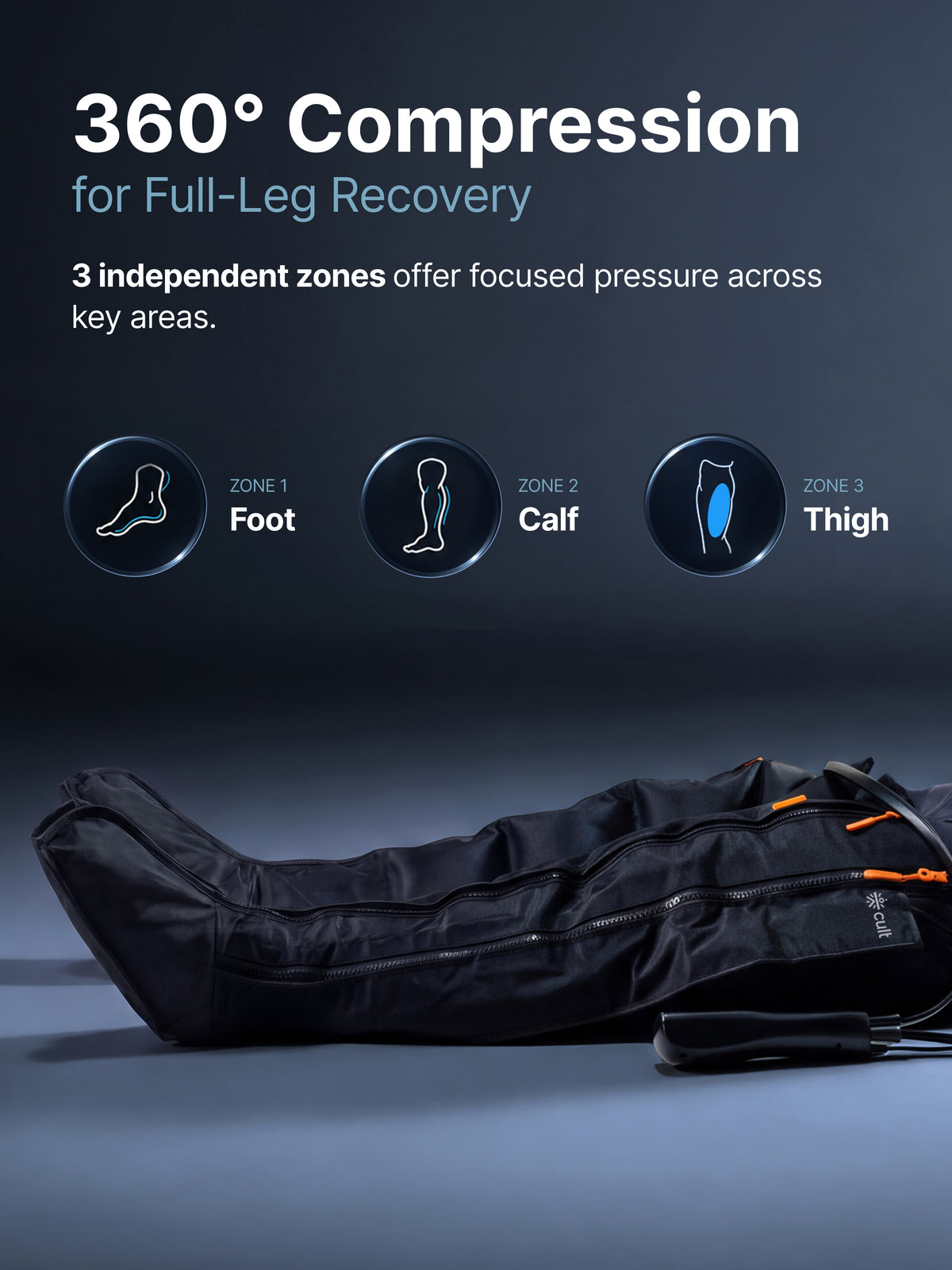 Cult Recover X Air Compression Leg Massager, 360° Full Leg Coverage, Adaptive Compression, 7 Recovery Modes, 3 Pressure Intensities, Adjustable Timer