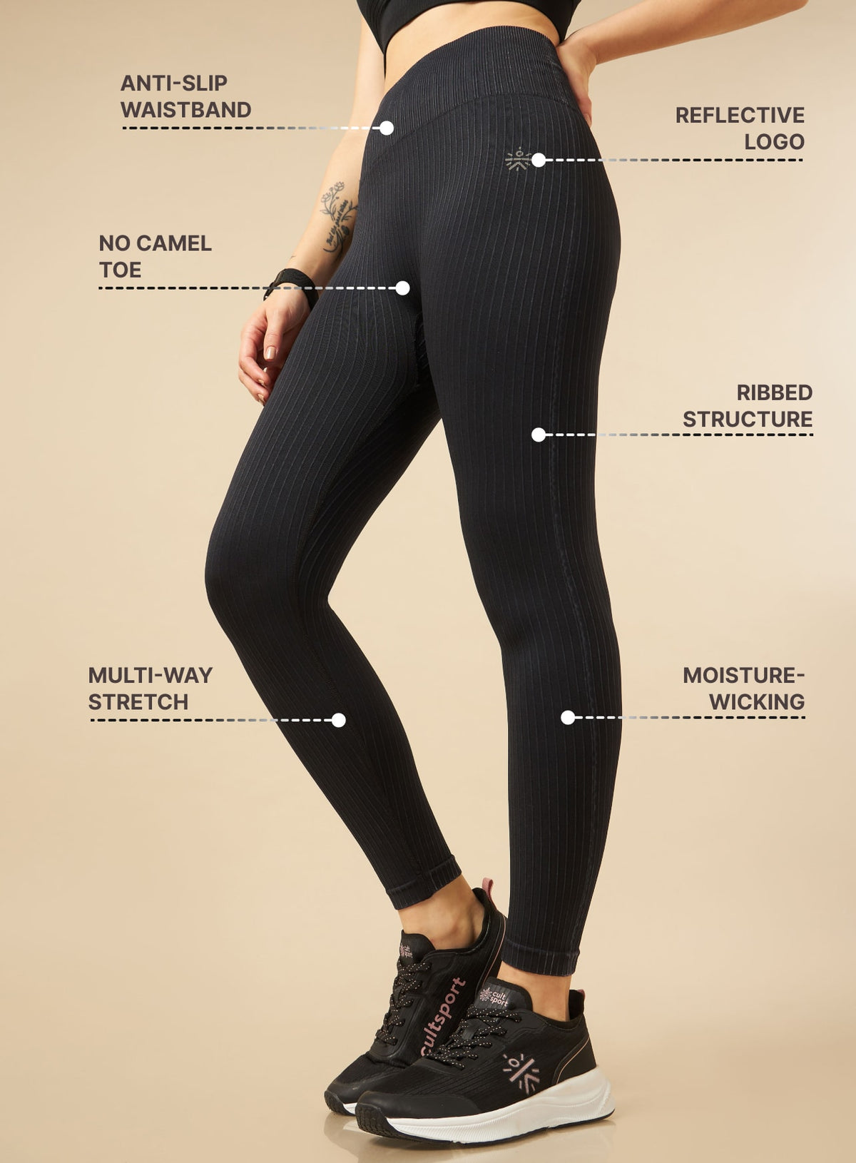 Black Seamless Striped Tights