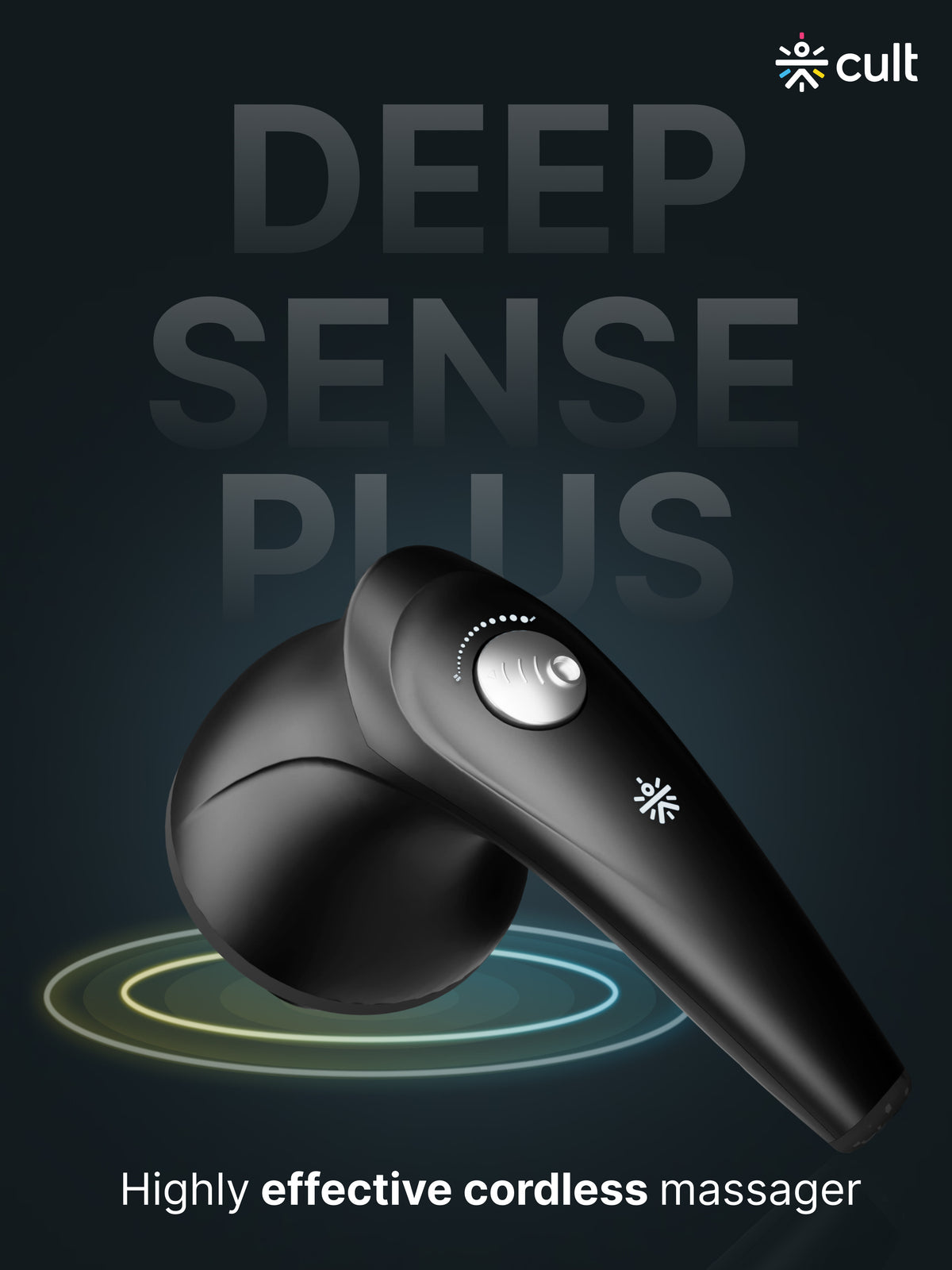 Cult Deep Sense Plus Cordless Electric Hammer Full Body Massager with 4 Interchangeable Heads +1 Protective Mesh Cover and Adjustable Speed Settings for Pain Relief and Relaxation.