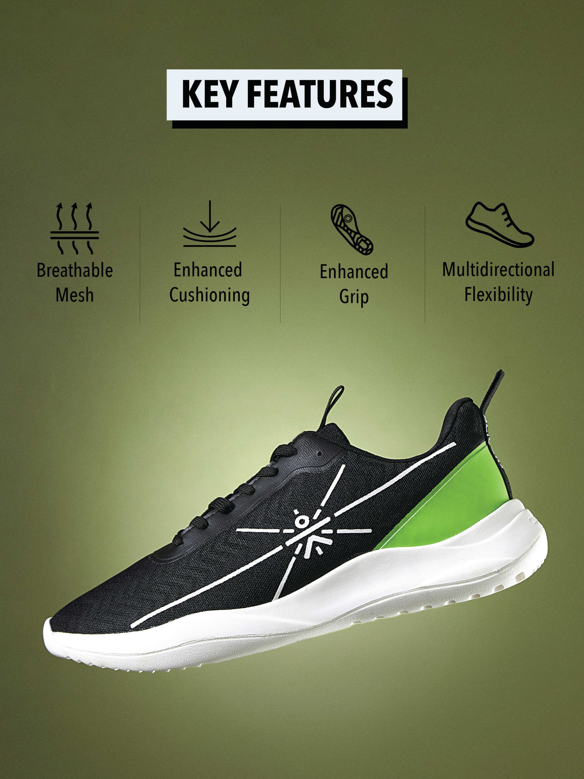 cult Racer Men Running Shoes - Black/Lime Green