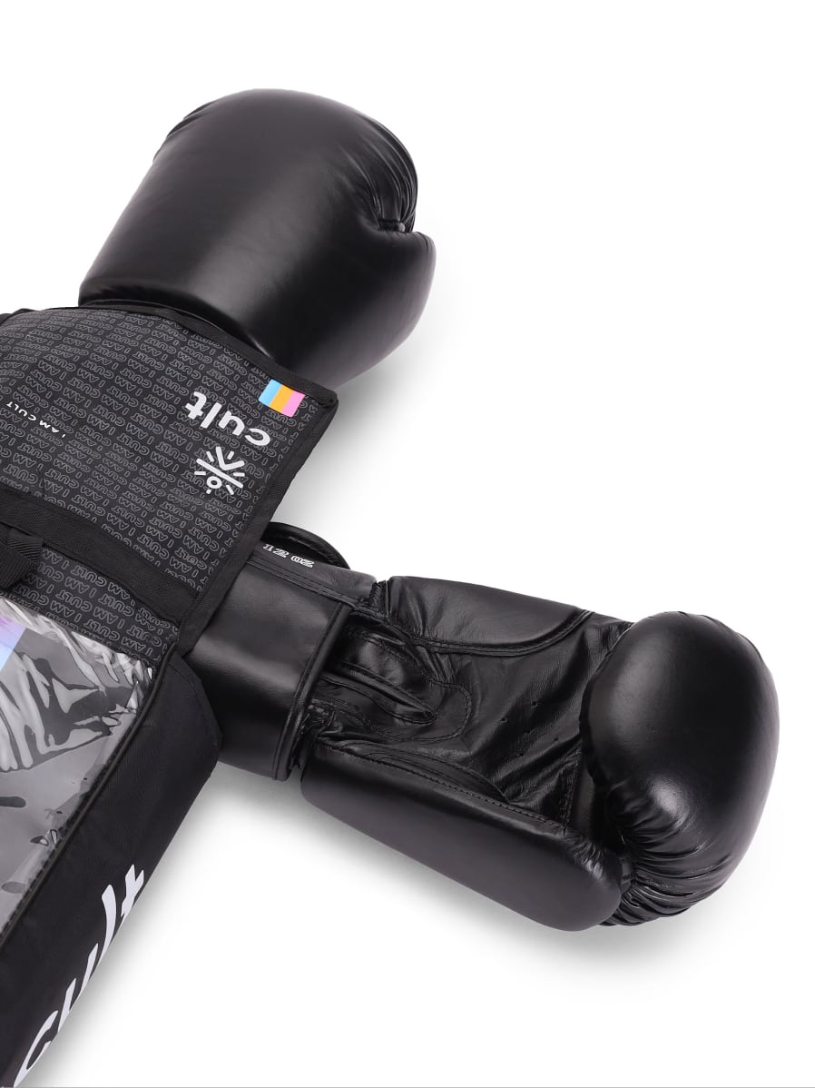 cult Premium Leather Boxing Gloves for Men & Women Foam Padding Thickness 35 mm Punching Bag Gloves for Boxing, Training, Kickboxing, Muay Thai, MMA Boxing Gloves Black