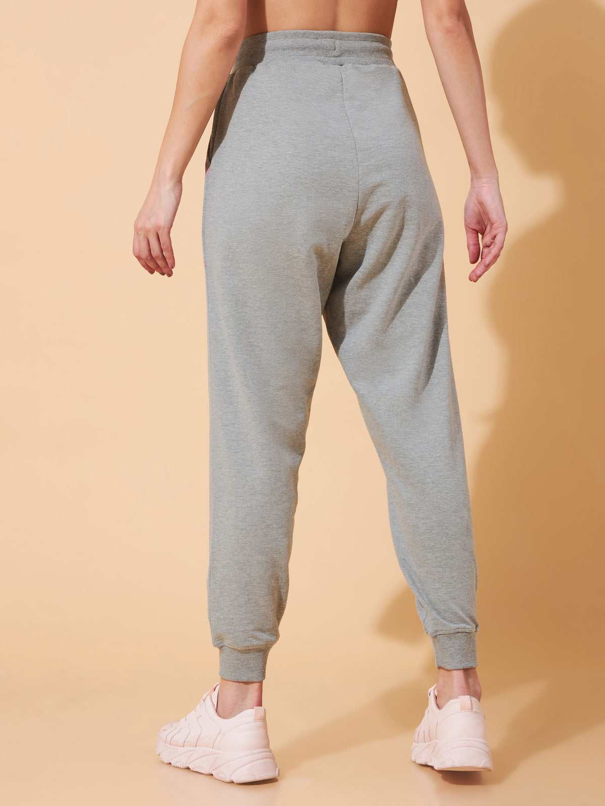 Women Grey Pop-up Thread Leisure Joggers