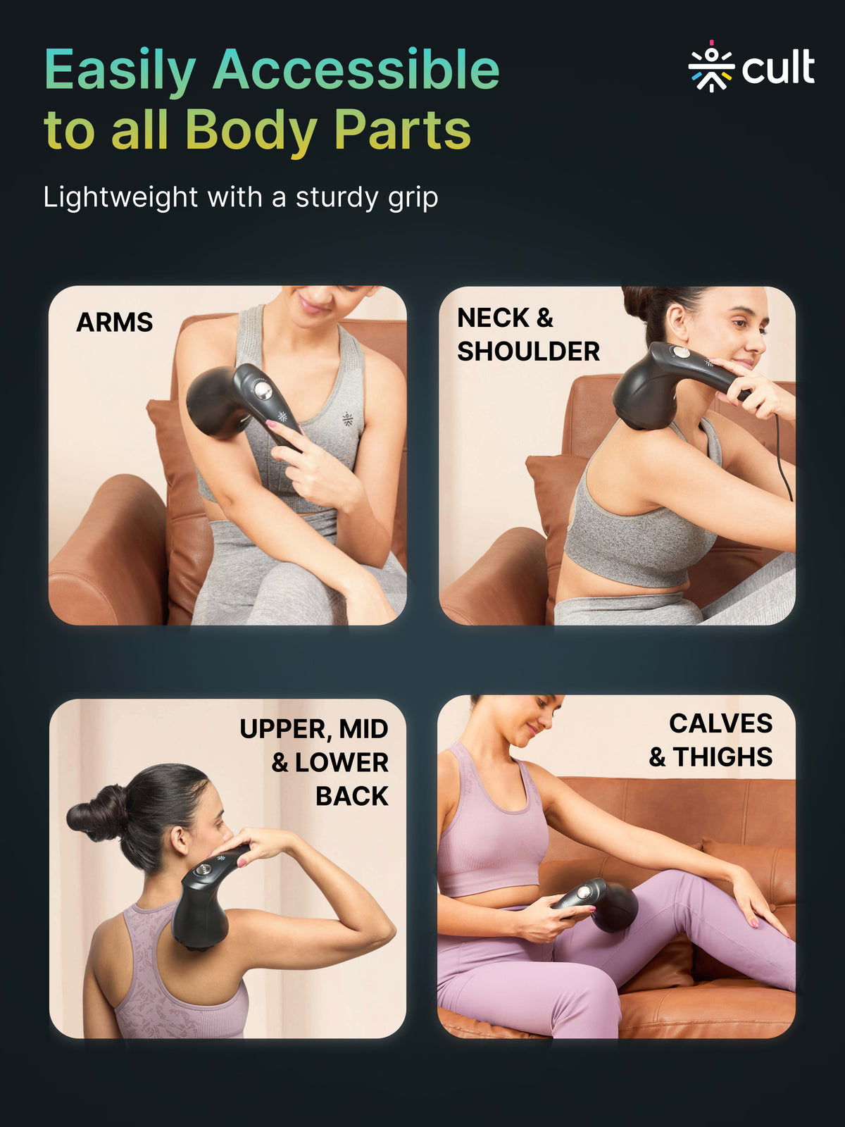 Cult Deep Sense Corded Electric Hammer Full Body Massager with 4 Interchangeable Heads +1 Protective Mesh Cover and Adjustable Speed Settings for Pain Relief and Relaxation.