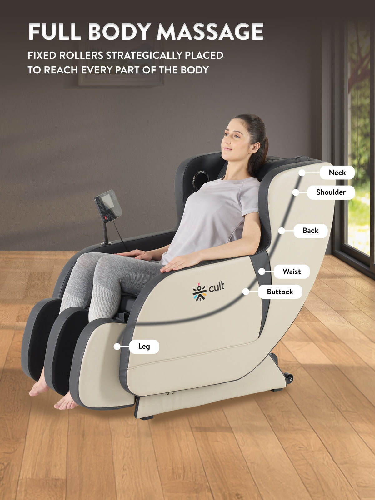 cult BlissGrey Massage Chair with Fixed Point Massage Technique and Bluetooth AI Voice Function for Full Body Massage At Home