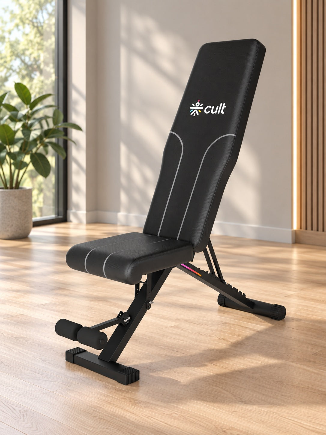 Cult StrivoFold Strength Training Foldable & Adjustable Bench | 7-Level Incline & 4-Level Decline | 350 kg Max Load Capacity | 3 Resistance Bands | Perfect for Home Workout