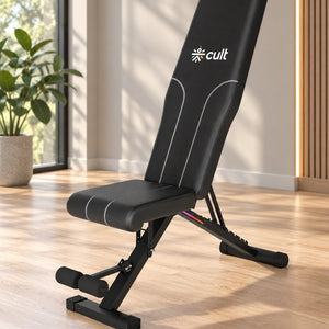 Cult StrivoFold Strength Training Foldable & Adjustable Bench | 7-Level Incline & 4-Level Decline | 350 kg Max Load Capacity | 3 Resistance Bands | Perfect for Home Workout