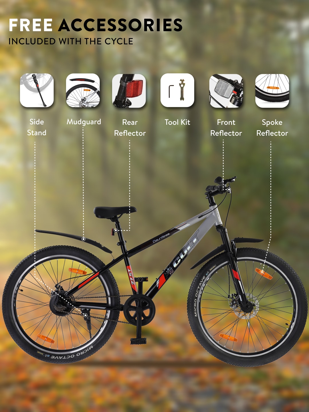 DAUNTLESS27.5TSILVERBLACK Steel Single Speed 27.5 inch Mountain Cycle, Dual Disc Brake, Front Suspension, Double Wall Rim