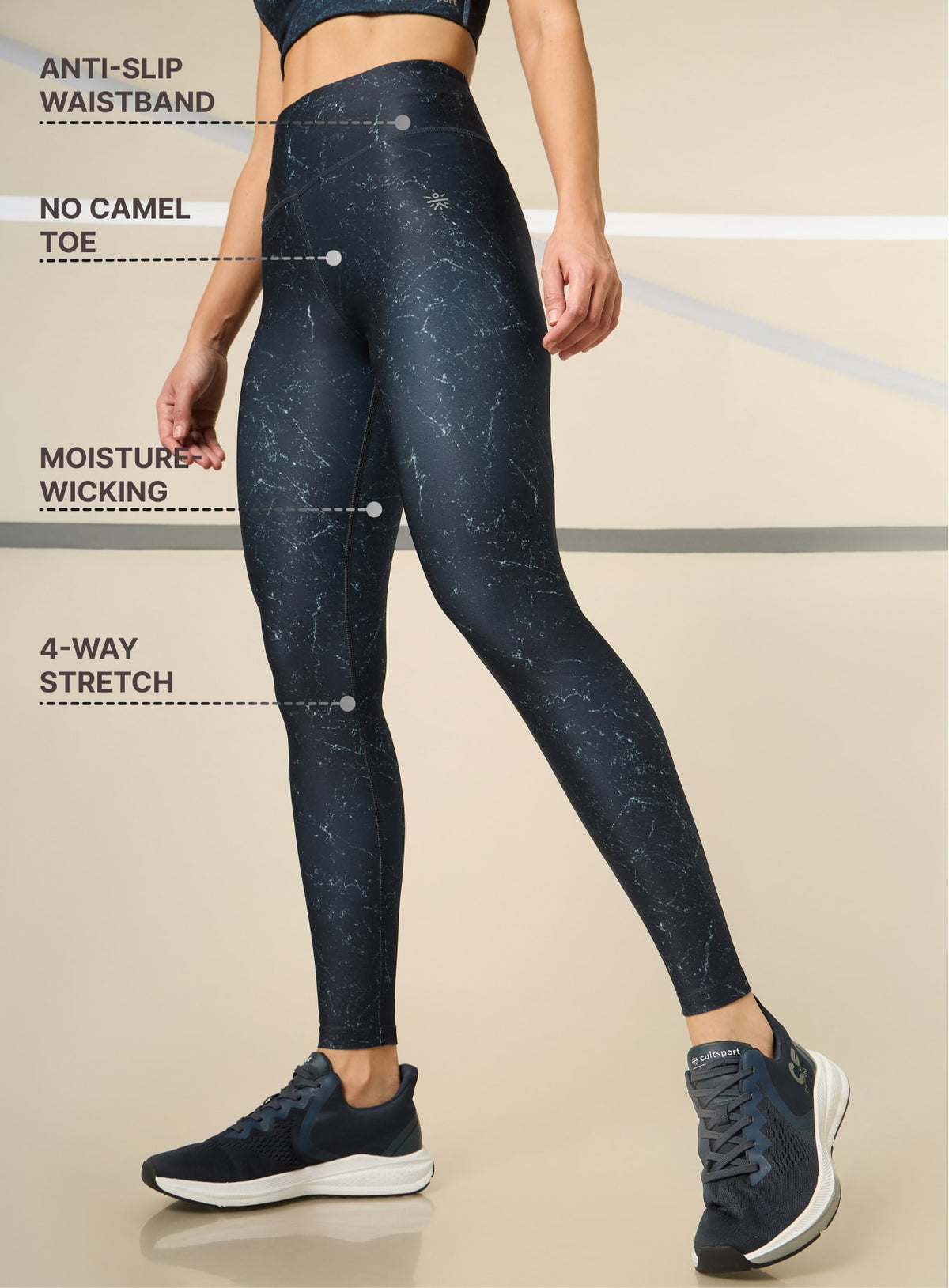 Absolute Fit Teal Marble All Over Print Tights