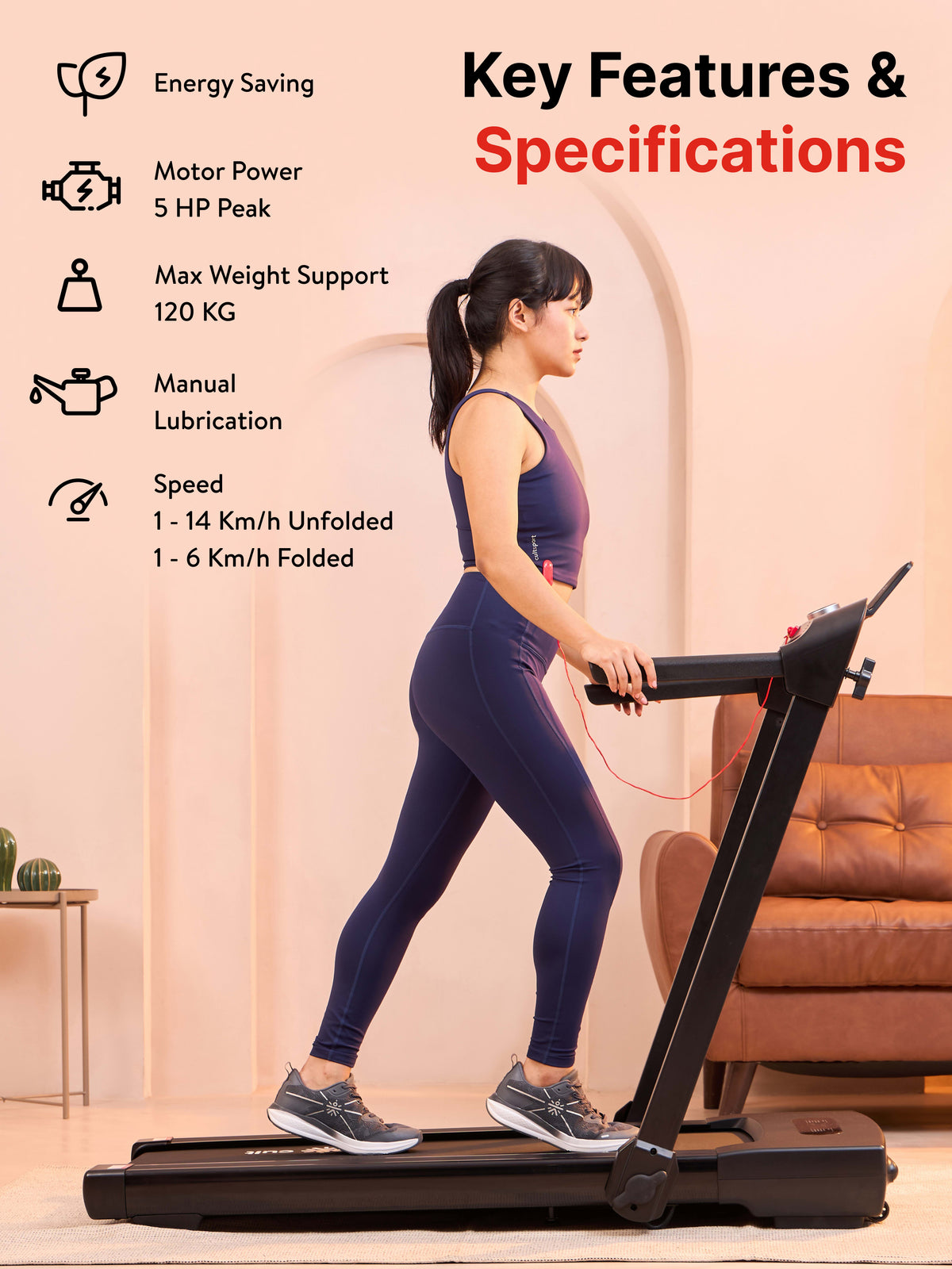 Walking pad Luxe 5HP Peak | Max Speed-14kmph | Max Weight-120kg With Remote Access | Walking Pad for Home Use (with 6 months extended warranty)