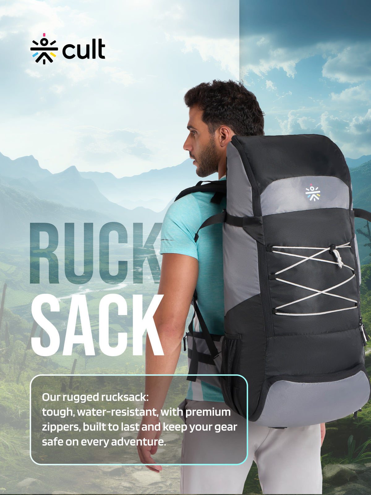 cult 65 Litre Travel Backpack Hiking Trekking Bag Camping Rucksack with Water Proof Rain Cover, Shoe Compartment Grey&nbsp;