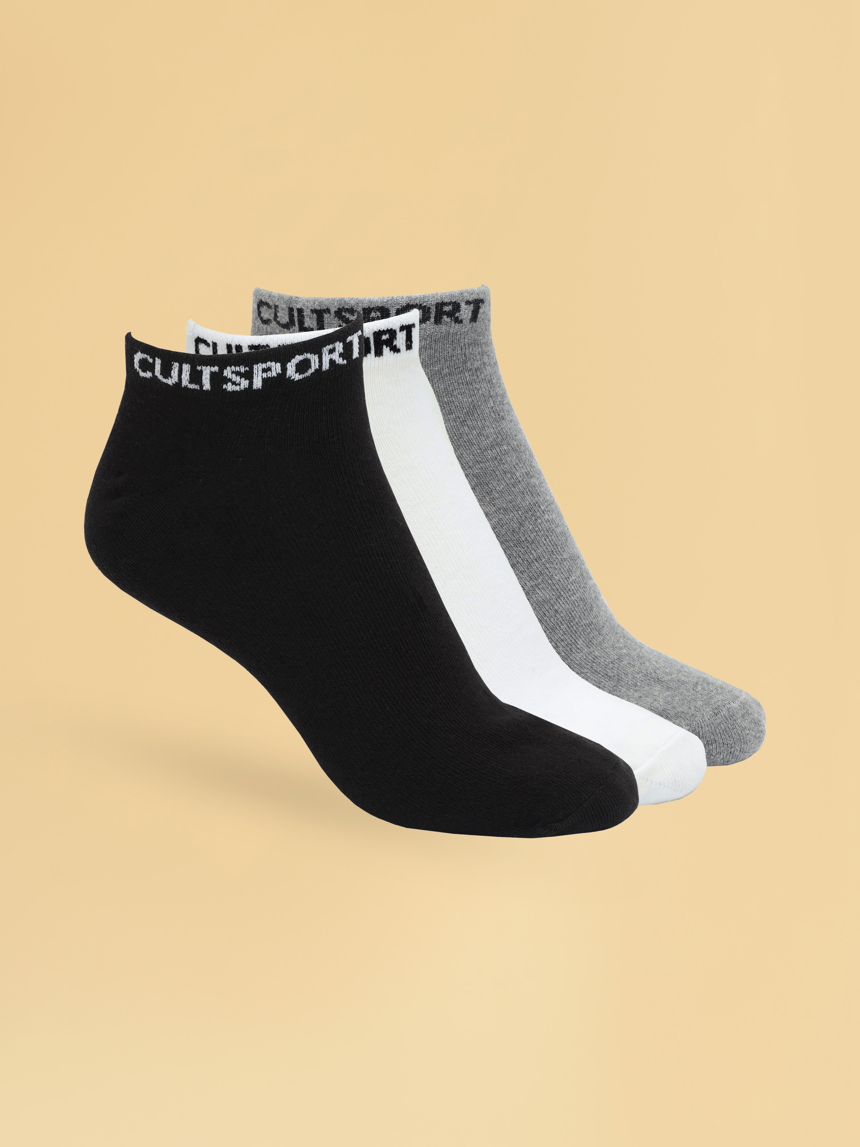 Casual Low Ankle Length Cotton Pack of 3 Black,White & Grey Men's Socks