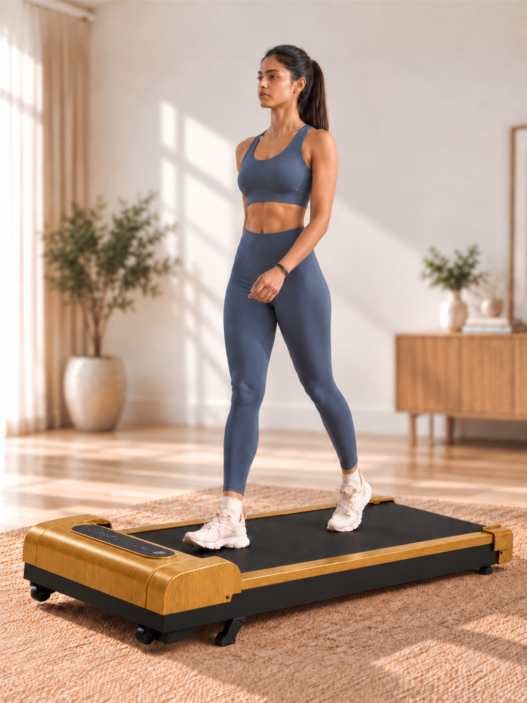 Fitkit by Cult Walking Pad Neo Gold Oak (BLDC 3.5HP Peak Power) Compact & Under Desk DC Motor Treadmill | Max Weight: 120kg | Home use with Remote Control (with 6 Months Extended Warranty)