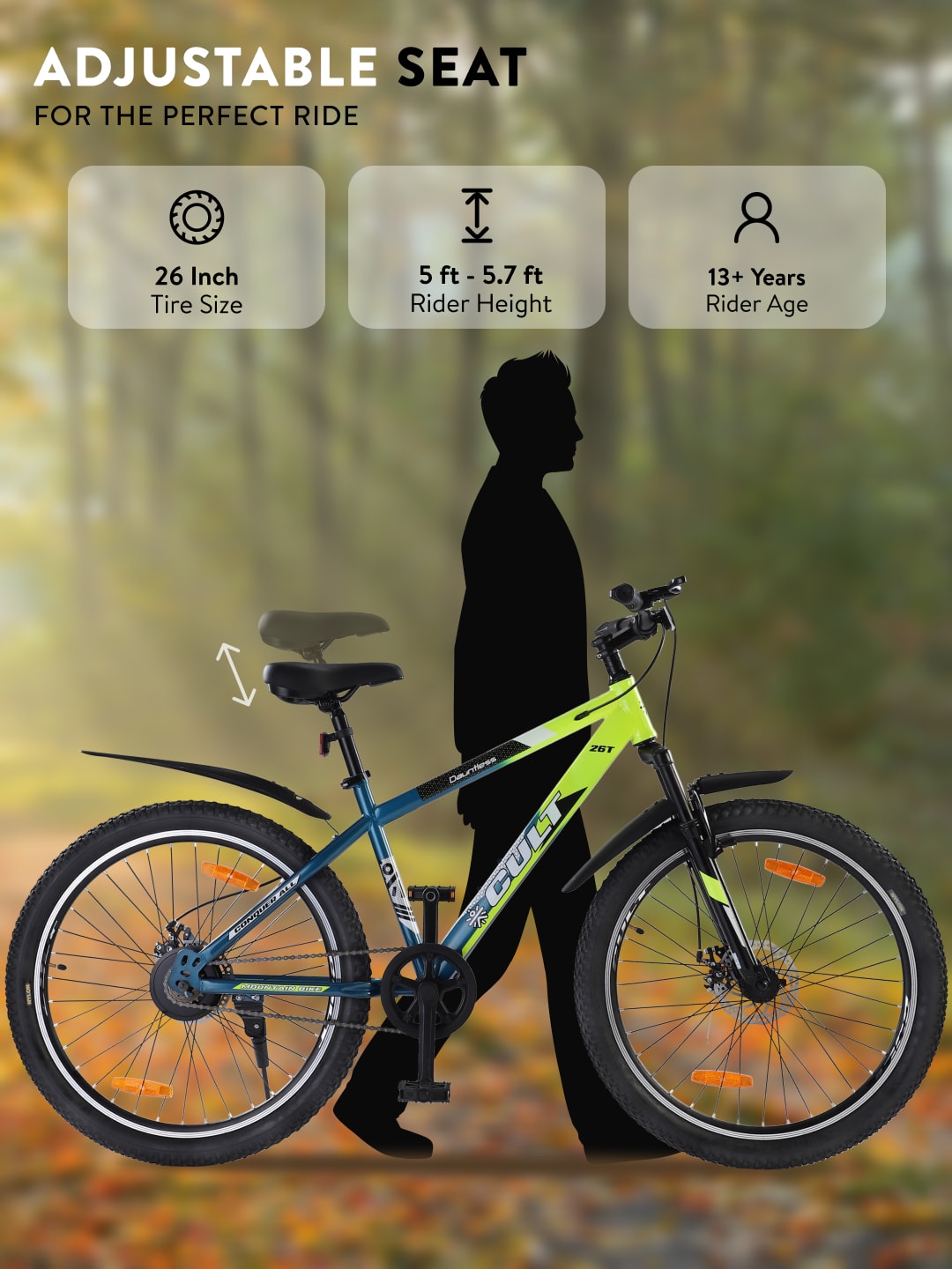 DAUNTLESS26TGREENBLUE Steel Single Speed 26 inch Mountain Cycle, Dual Disc Brake, Front Suspension, Double Wall Rim